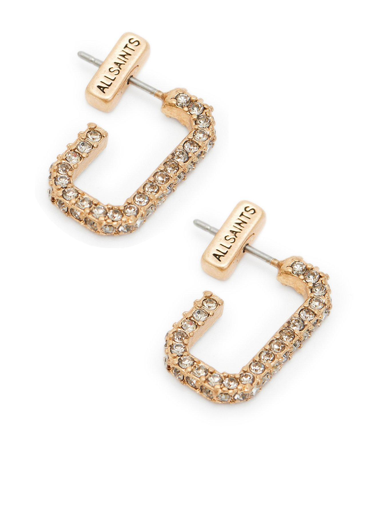 Product photograph of Allsaints Rectangle Crystal Huggie Earring from very.co.uk