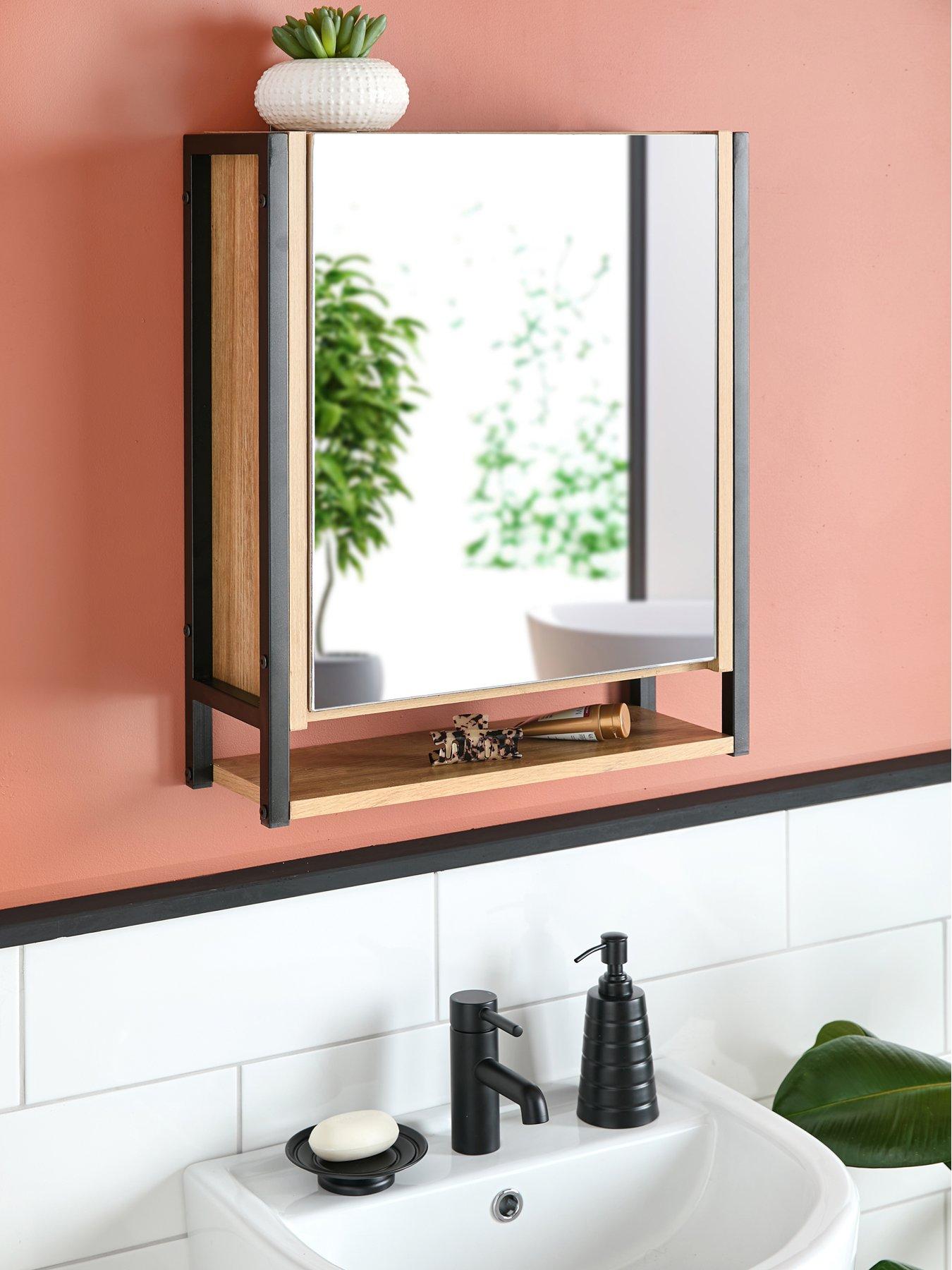 Product photograph of Very Home Larson Mirrored Bathroom Wall Cabinet - Dark Oak - Fsc Reg Certified from very.co.uk