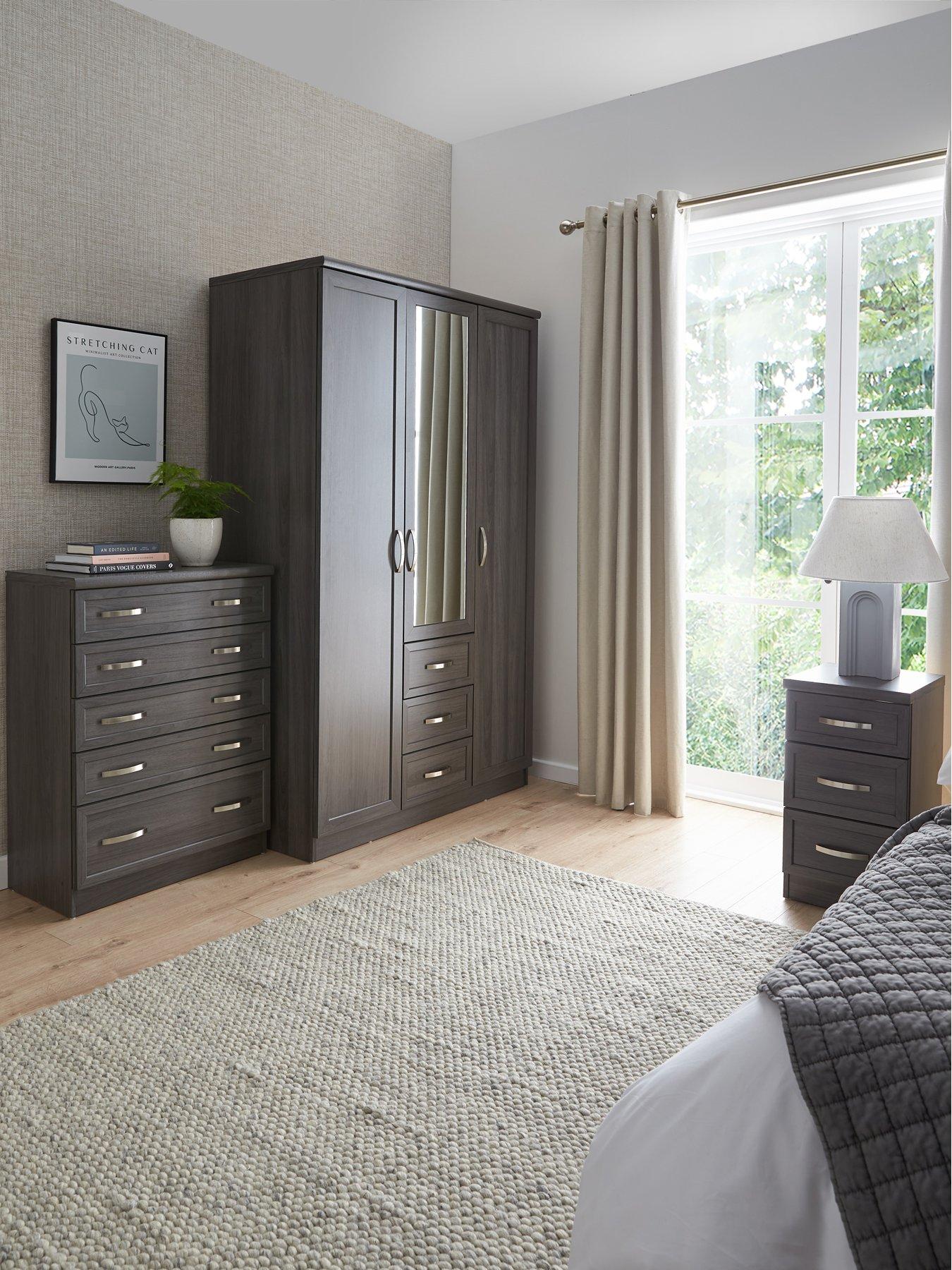 Image 1 of 7 of Very Home Camberley 3 Piece Package - 3 Door, 3 Drawer Mirrored Wardrobe, 5 Drawer Chest and&nbsp;3 Drawer Bedside Chest