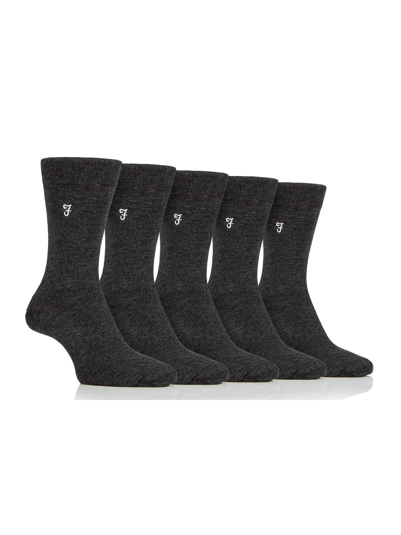 Farah 5 Pack Bamboo Plain Socks - Grey