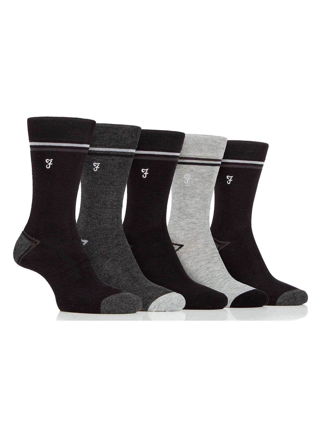 Farah 5 Pack Bamboo Contrast Heel  &  Toe Socks - Multi