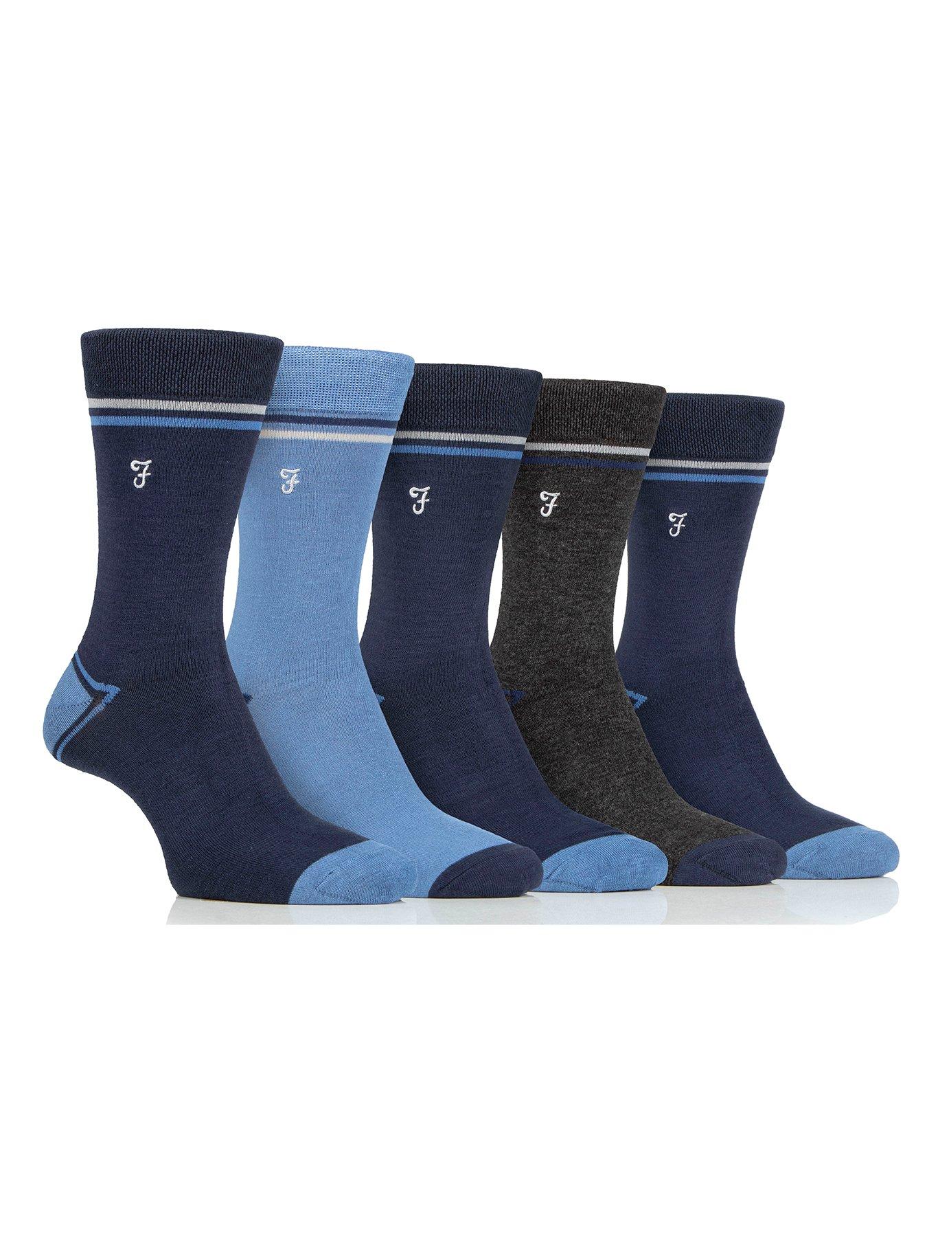 Farah 5 Pack Bamboo Contrast Heel  &  Toe Socks - Multi
