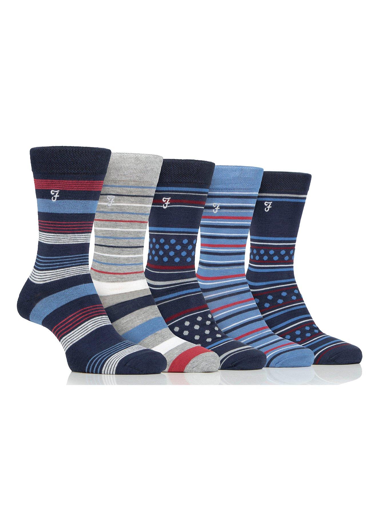 Farah 5 Pack Bamboo Pattern Socks, Navy, Men