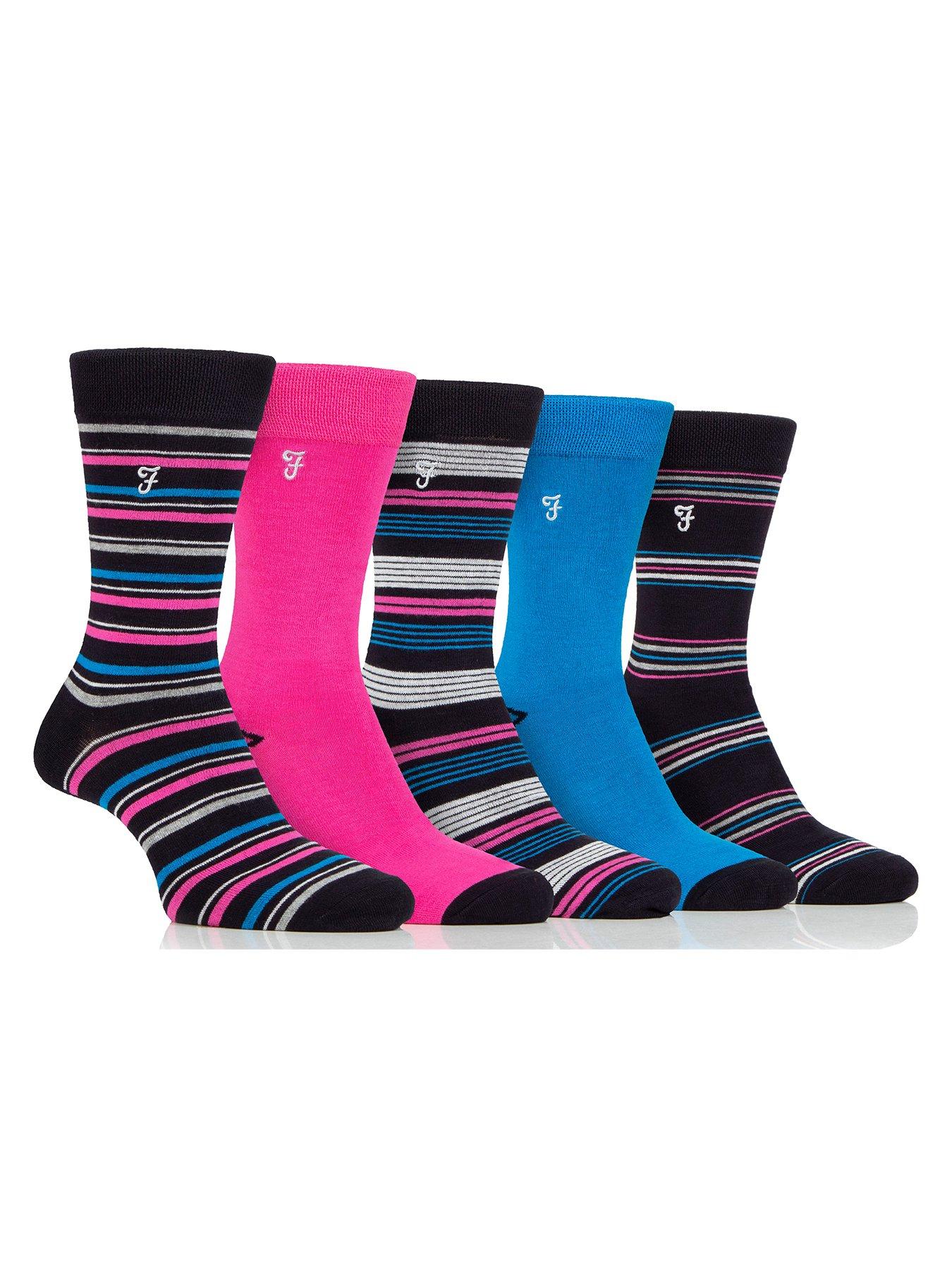 Farah 5 Pack Bamboo Bright Pattern Socks - Multi