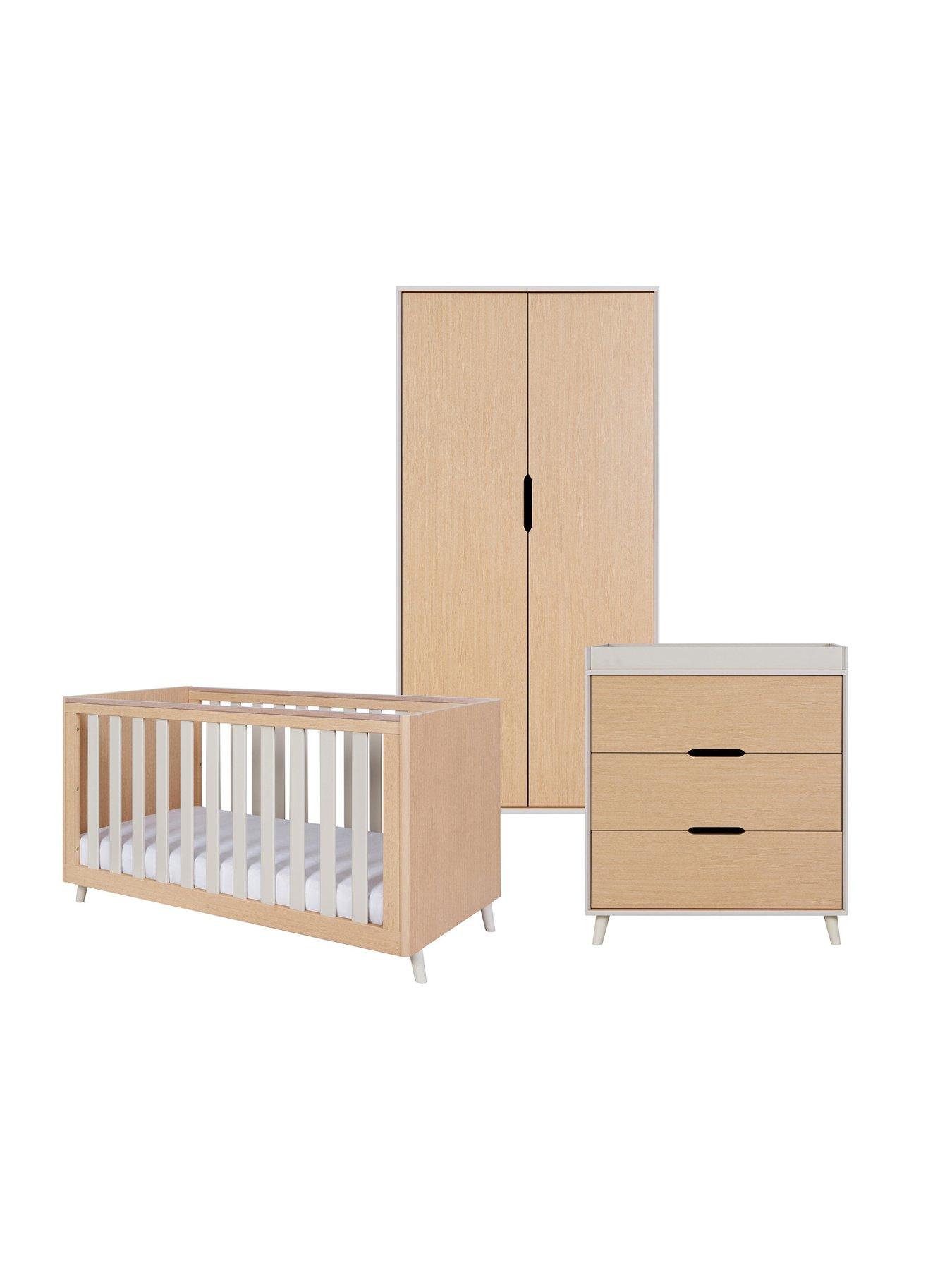 Product photograph of Tutti Bambini Fika 3pc Room Set - Light Oak White Sand - Inc Sprung Mattress from very.co.uk
