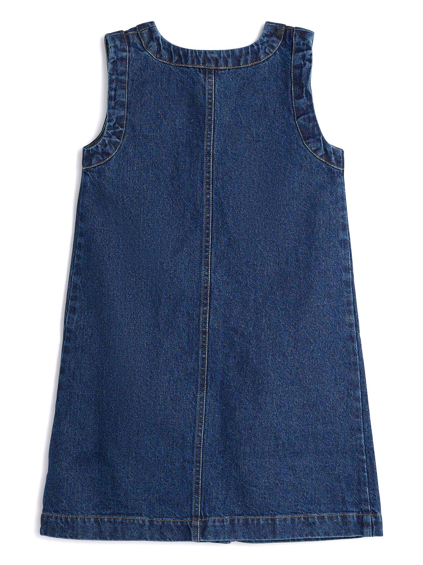 Image 3 of 4 of River Island Girls Denim Button Shift Dress - Blue