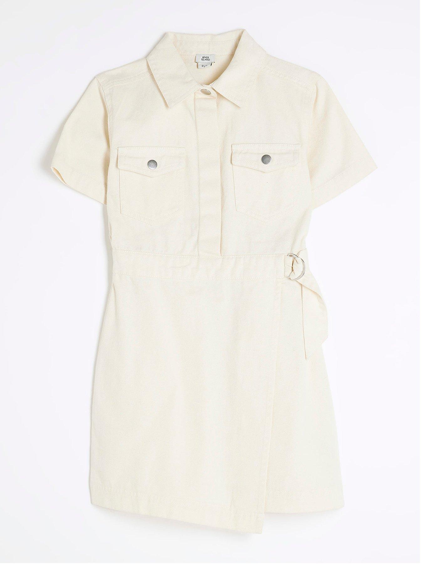 Image 1 of 3 of River Island Girls Wrap Shirt Dress - Cream
