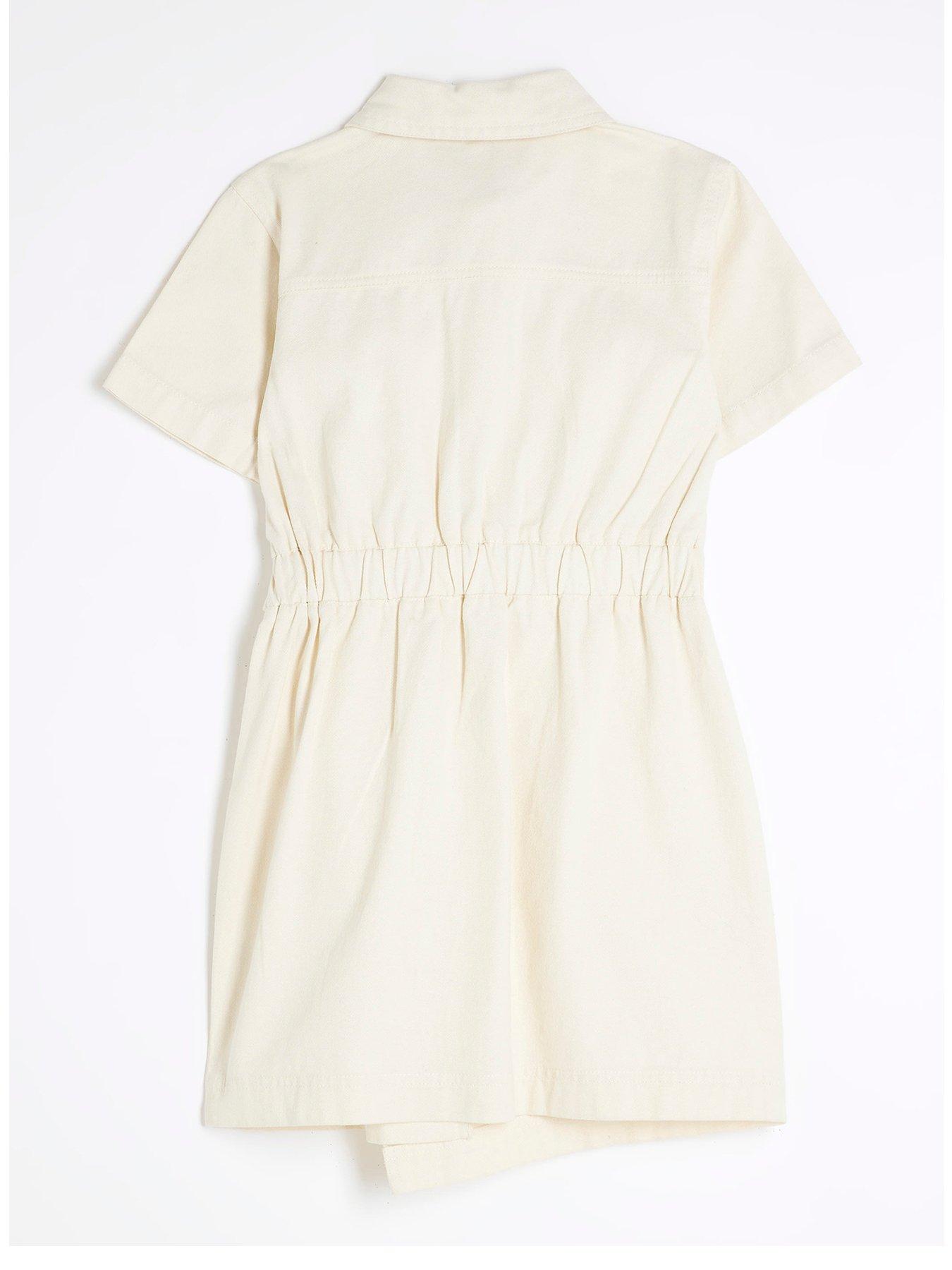 Image 2 of 3 of River Island Girls Wrap Shirt Dress - Cream