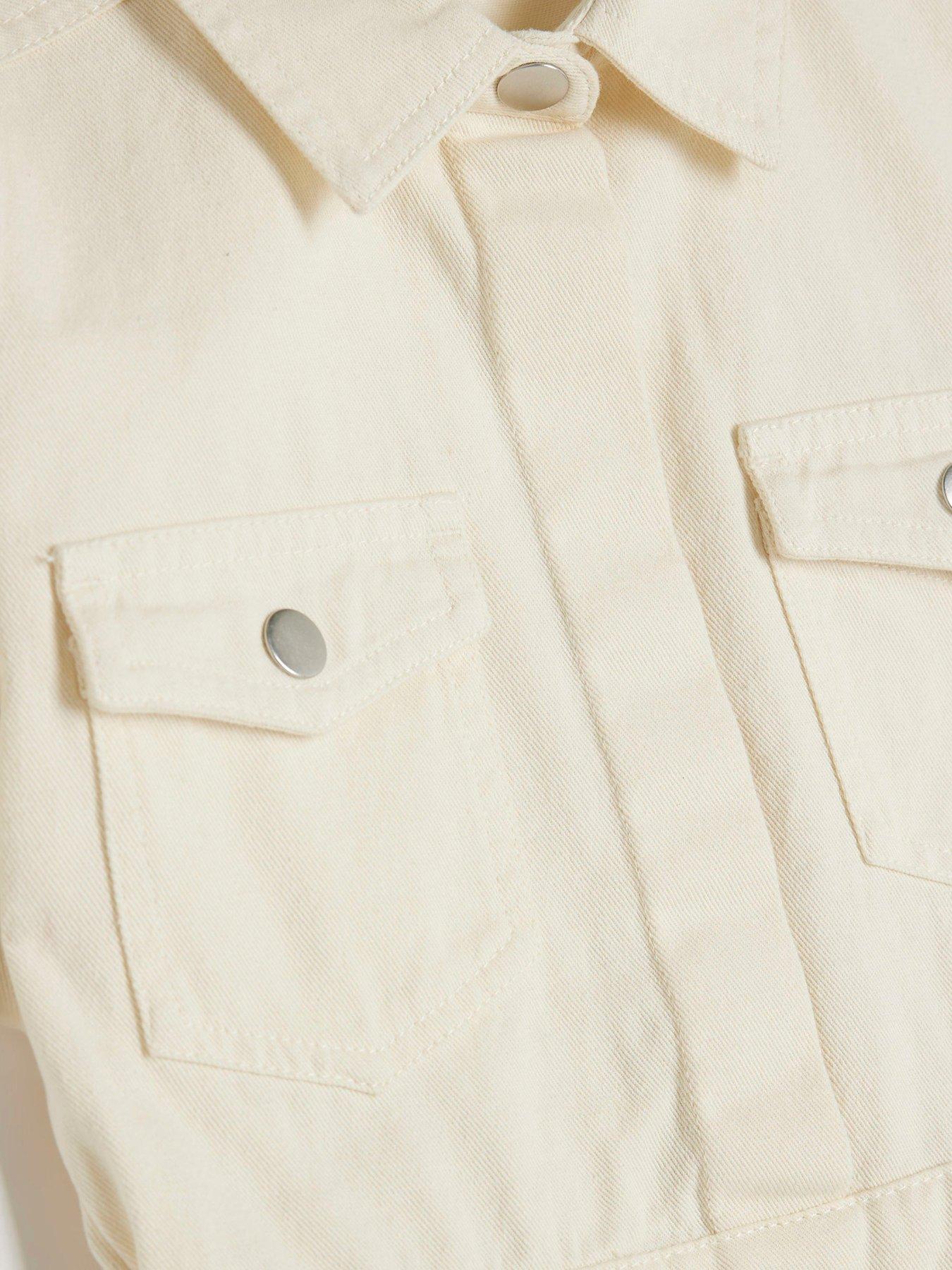 Image 3 of 3 of River Island Girls Wrap Shirt Dress - Cream