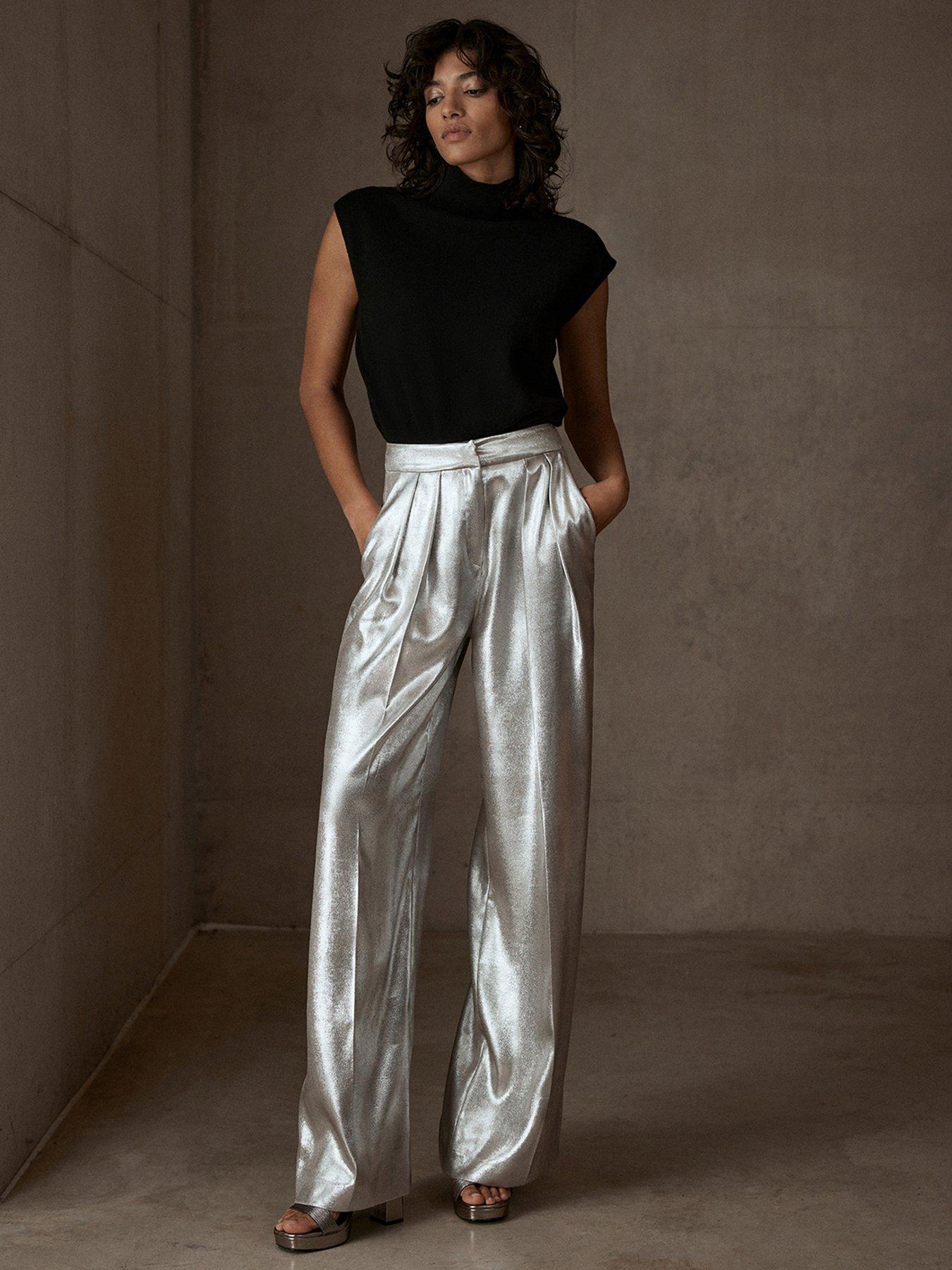 Mint Velvet Metallic Pleat Trousers Gold Very - Main Image