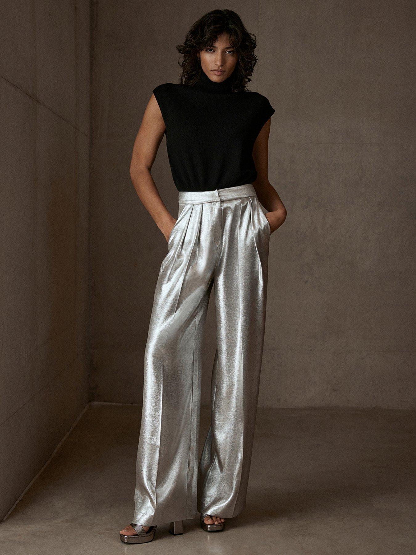 Mint Velvet Metallic Pleat Trousers Gold Very