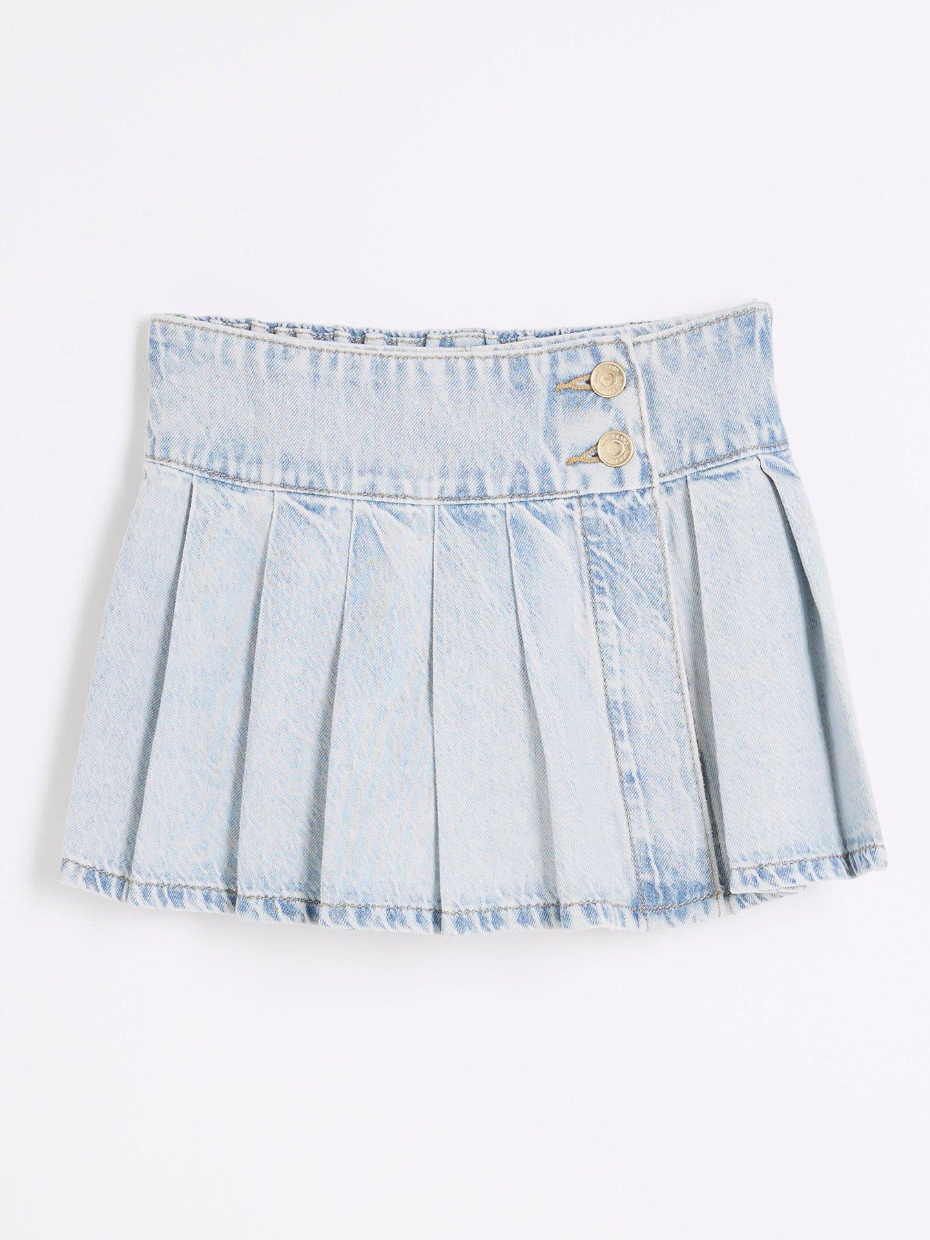 undefined Girls Denim Pleated Skort - Light Wash Blue