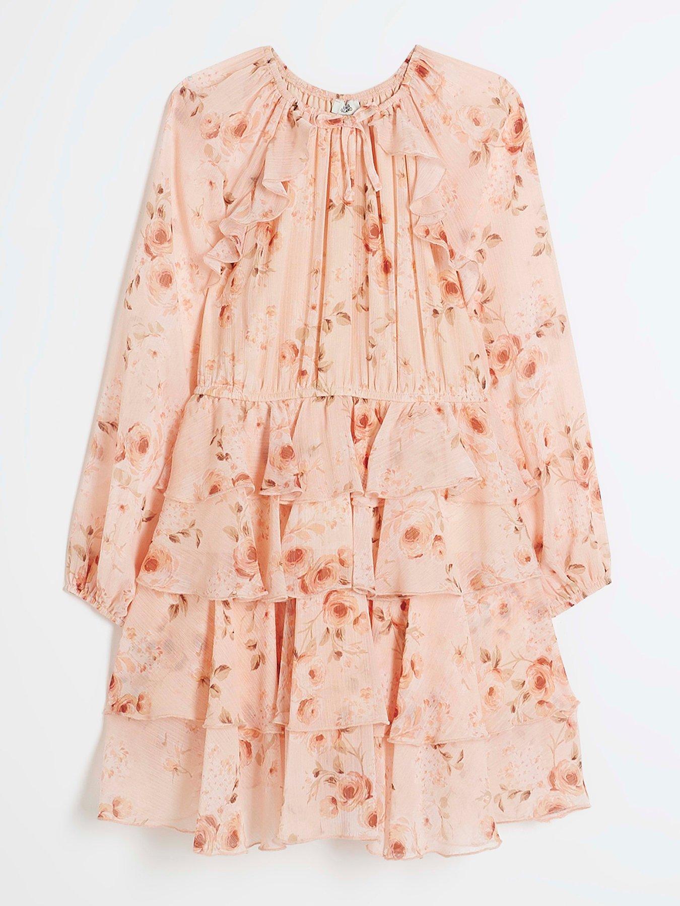 undefined Girls Chiffon Floral Dress - Pink