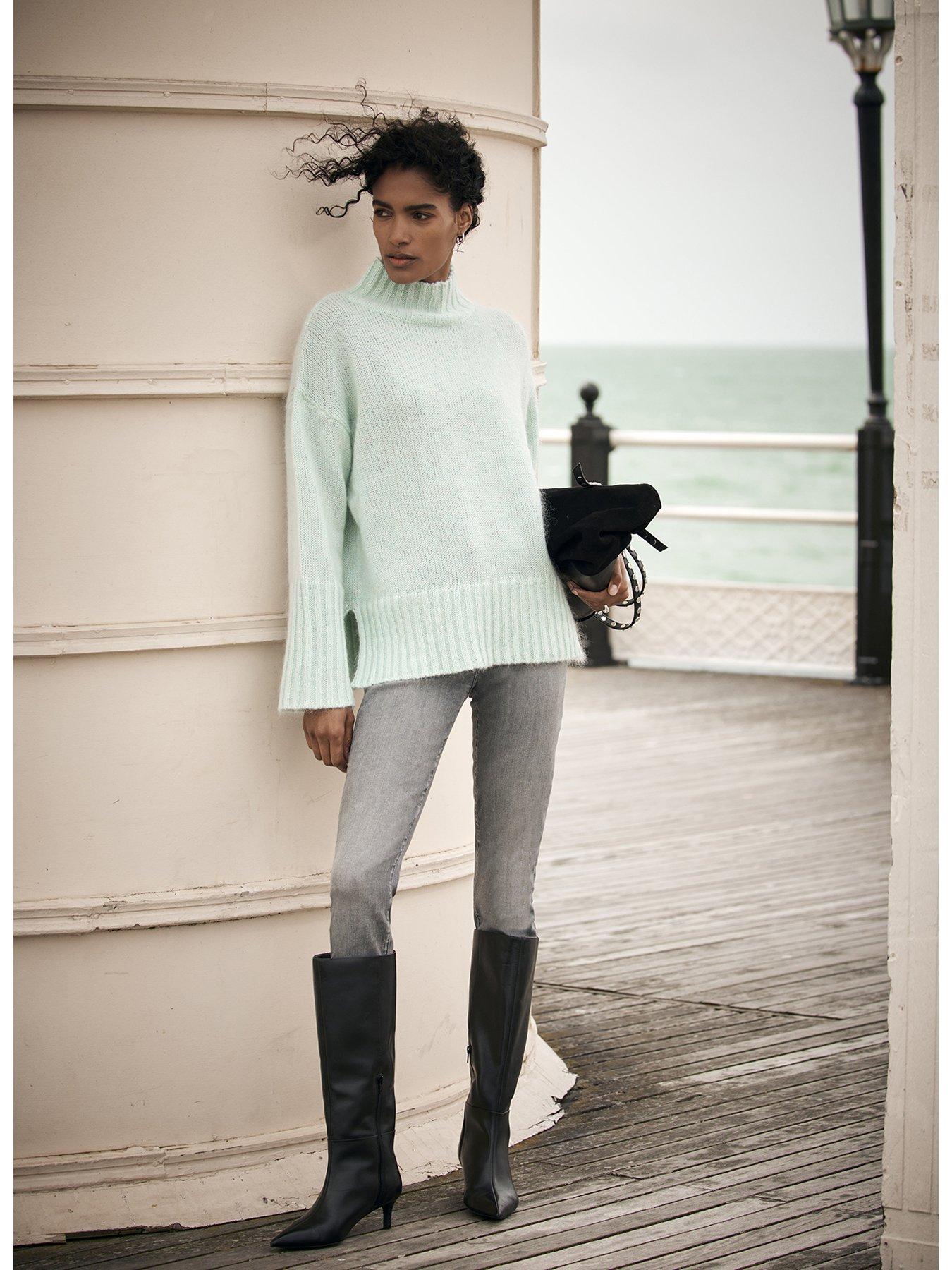 Mint Velvet Green High Neck Fluff Jumper Very