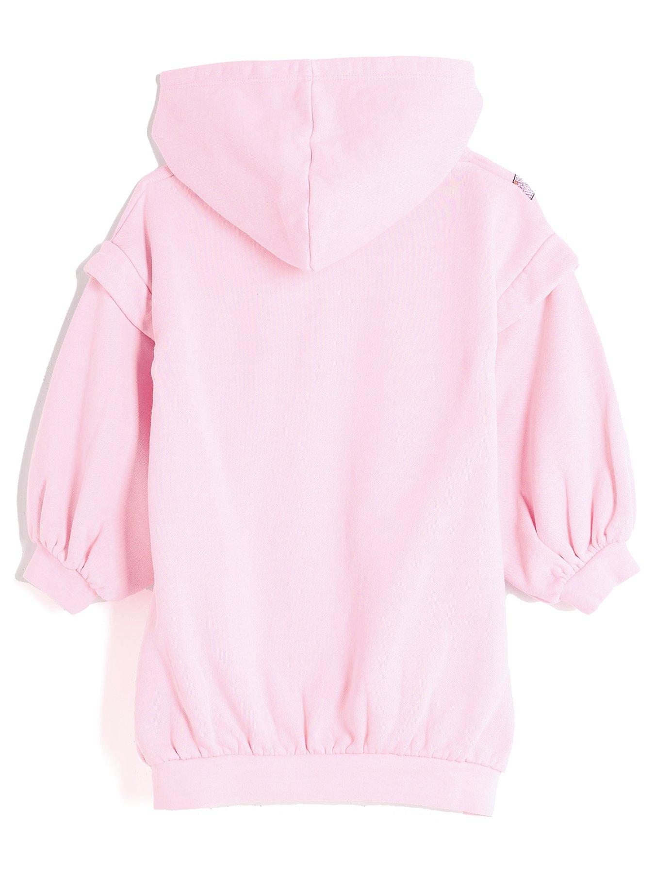 Image 2 of 4 of River Island Mini Mini Girls Hooded Bag Sweatshirt Dress - Pink