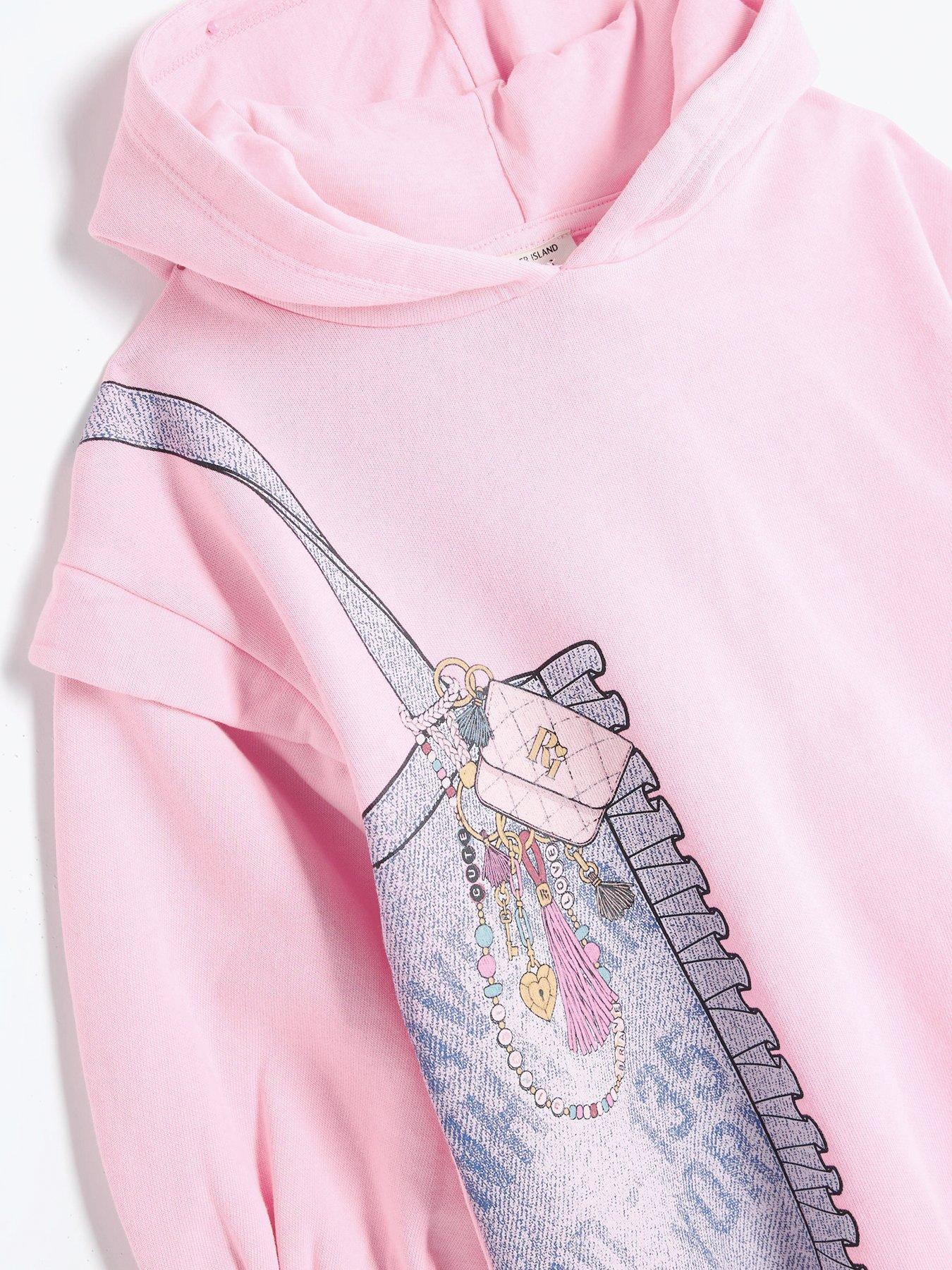 Image 4 of 4 of River Island Mini Mini Girls Hooded Bag Sweatshirt Dress - Pink