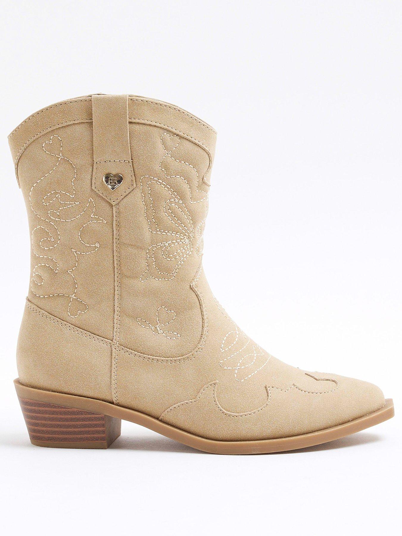 Image 2 of 6 of River Island Girls Suedette Western Boots - Beige