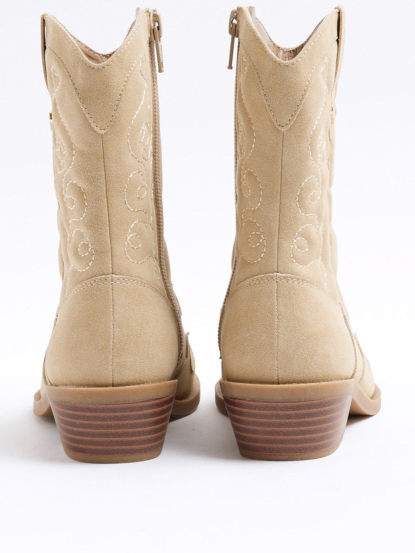 Image 3 of 6 of River Island Girls Suedette Western Boots - Beige
