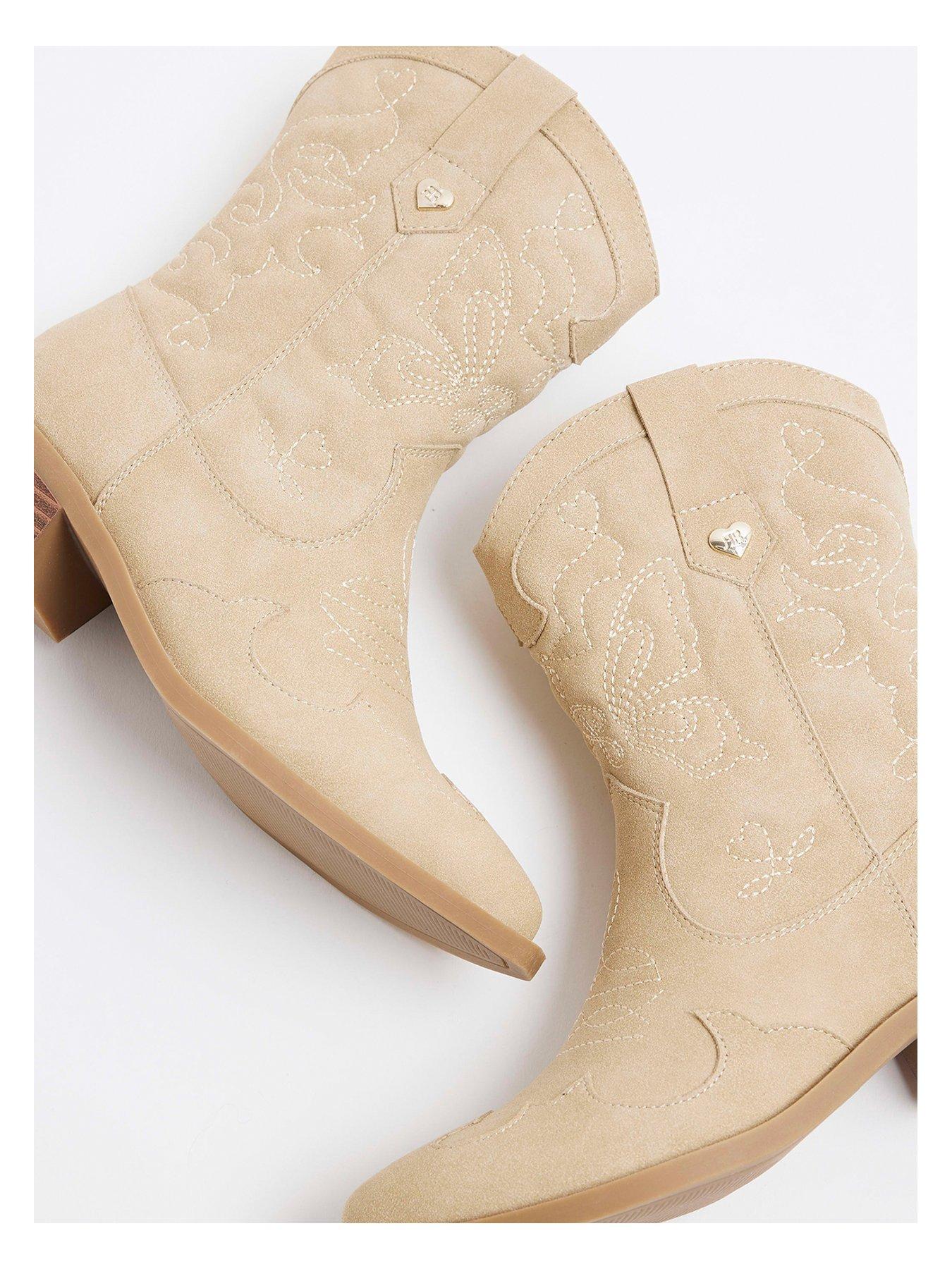Image 5 of 6 of River Island Girls Suedette Western Boots - Beige