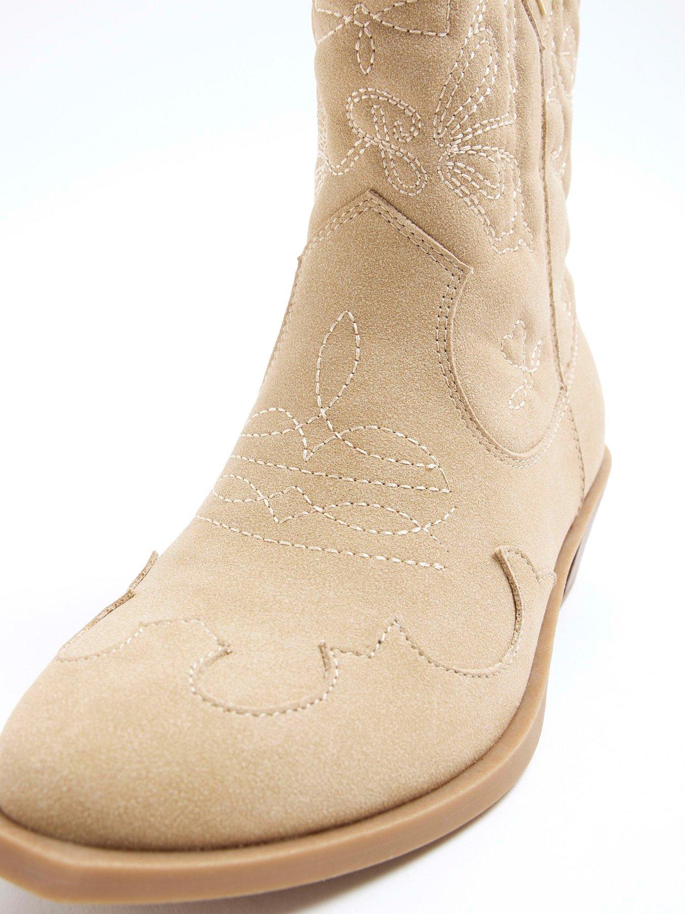 Image 6 of 6 of River Island Girls Suedette Western Boots - Beige
