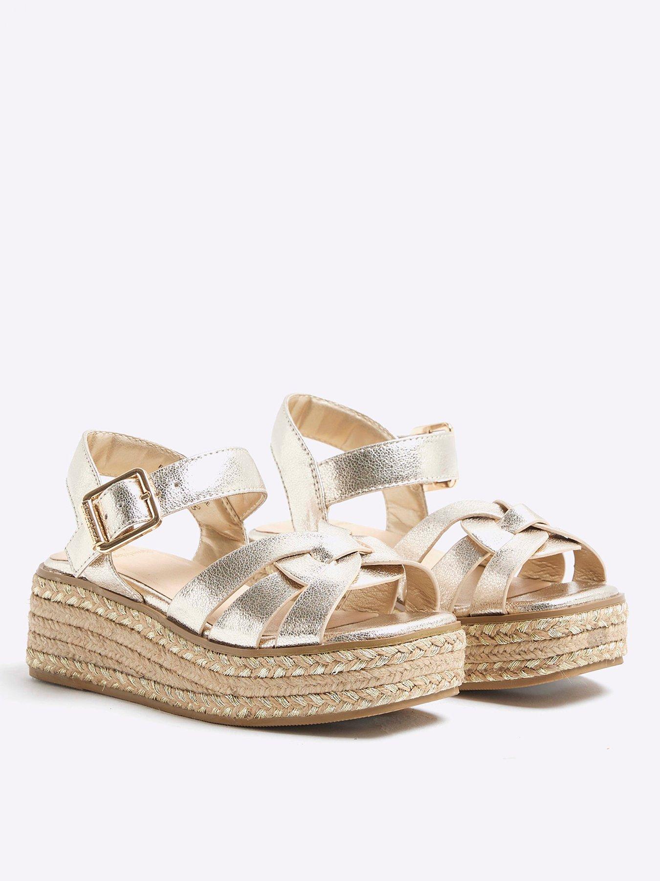 Image 2 of 5 of River Island Older Girl Leather Weave Wedge Sandals - Gold