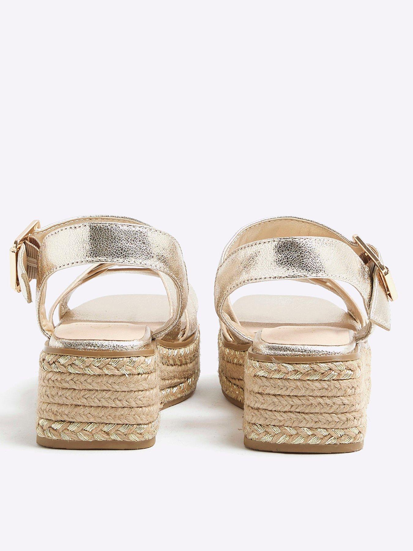 Image 3 of 5 of River Island Older Girl Leather Weave Wedge Sandals - Gold
