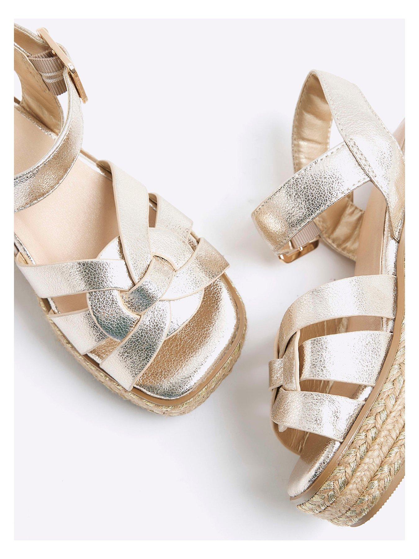 Image 5 of 5 of River Island Older Girl Leather Weave Wedge Sandals - Gold