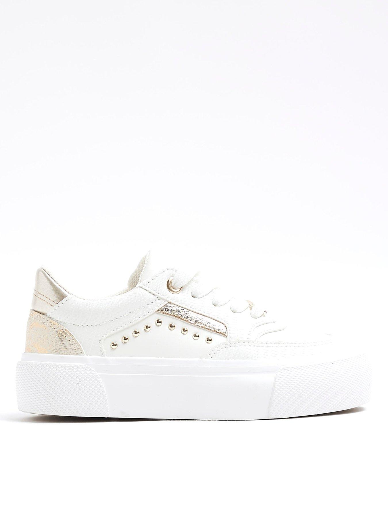 undefined Girls Faux Leather Snake Stud Trainers - White