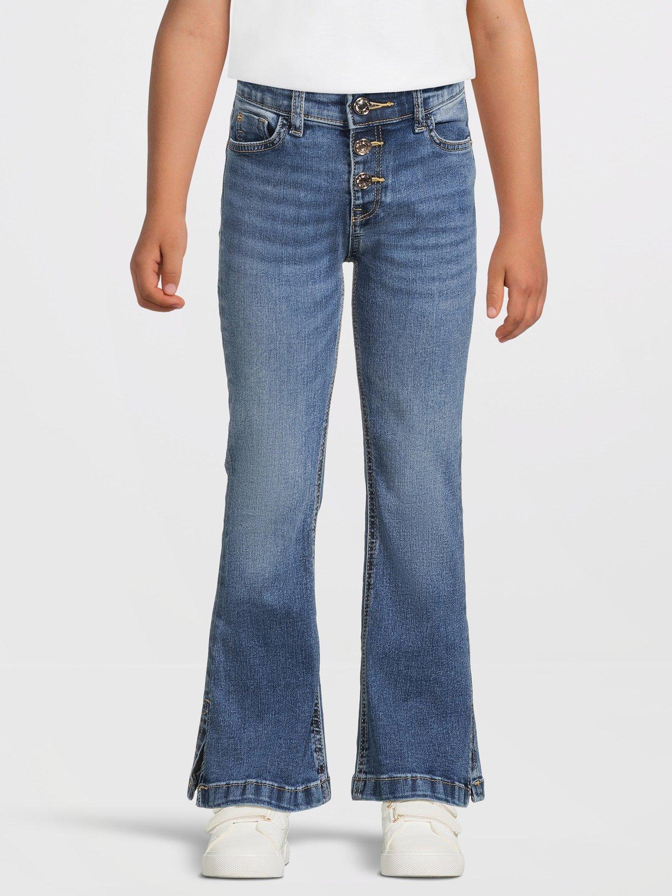 undefined Girls Denim Button Front Flared Jeans - Blue