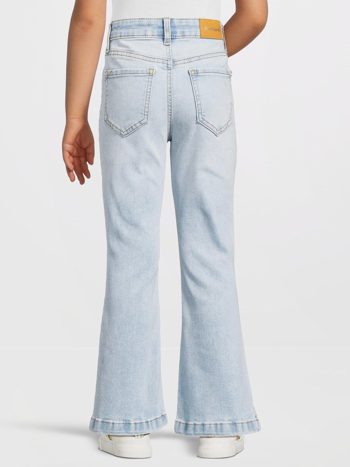 Image 2 of 6 of River Island Girls Denim Button Front Flared Jeans - Light Blue