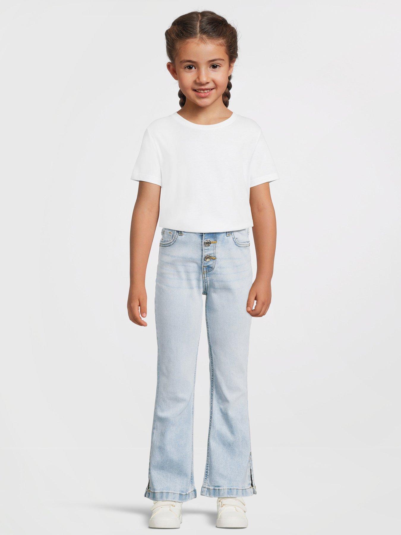 Image 3 of 6 of River Island Girls Denim Button Front Flared Jeans - Light Blue