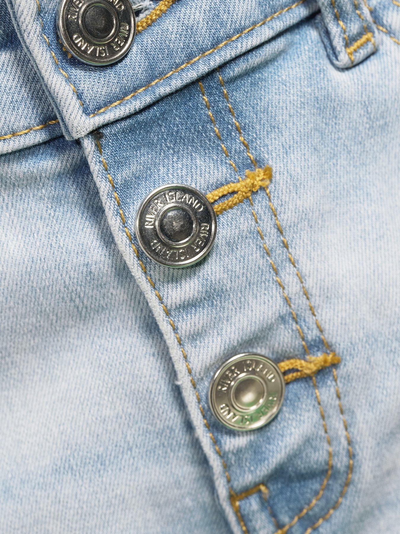 Image 4 of 6 of River Island Girls Denim Button Front Flared Jeans - Light Blue