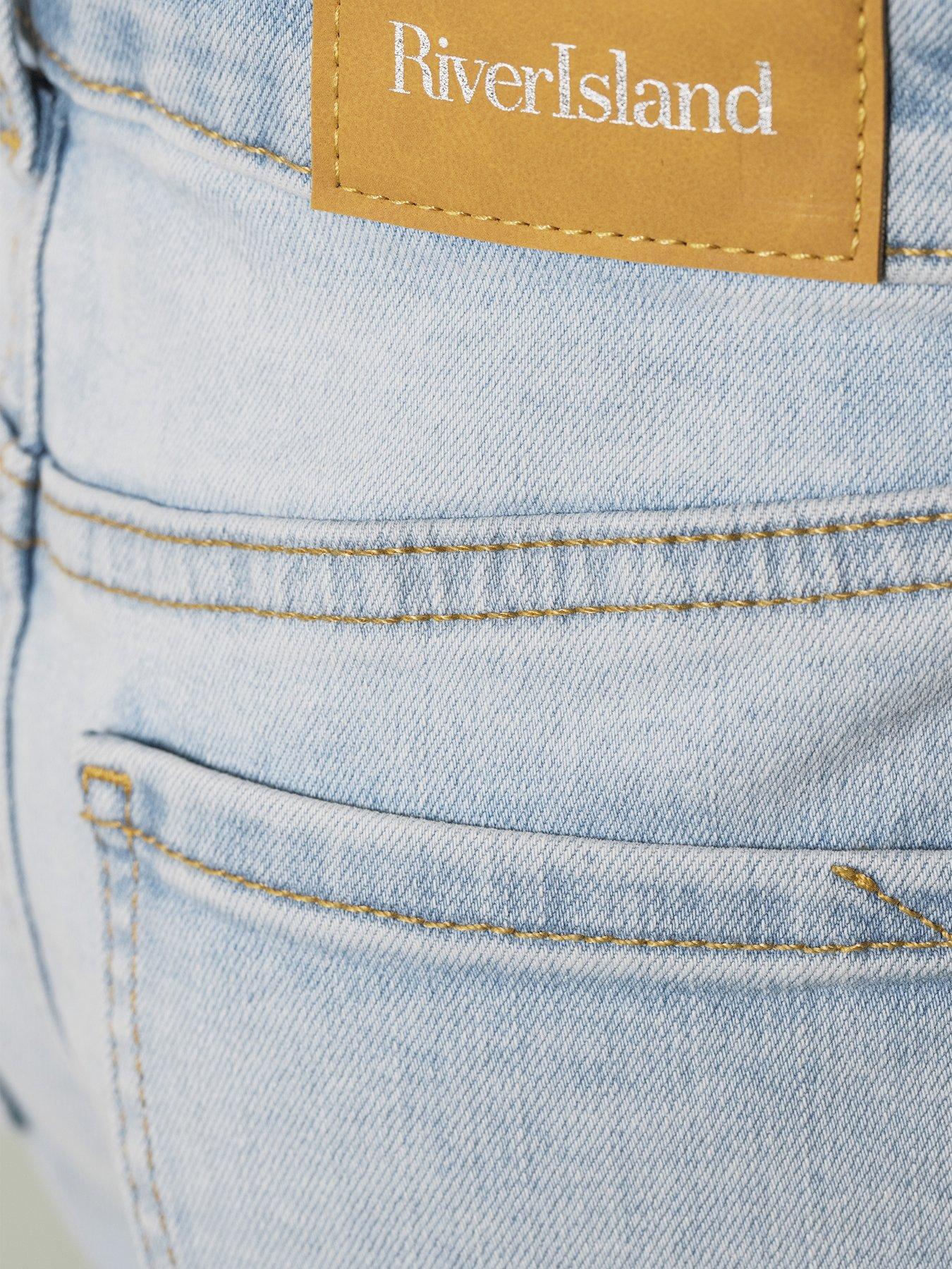 Image 5 of 6 of River Island Girls Denim Button Front Flared Jeans - Light Blue