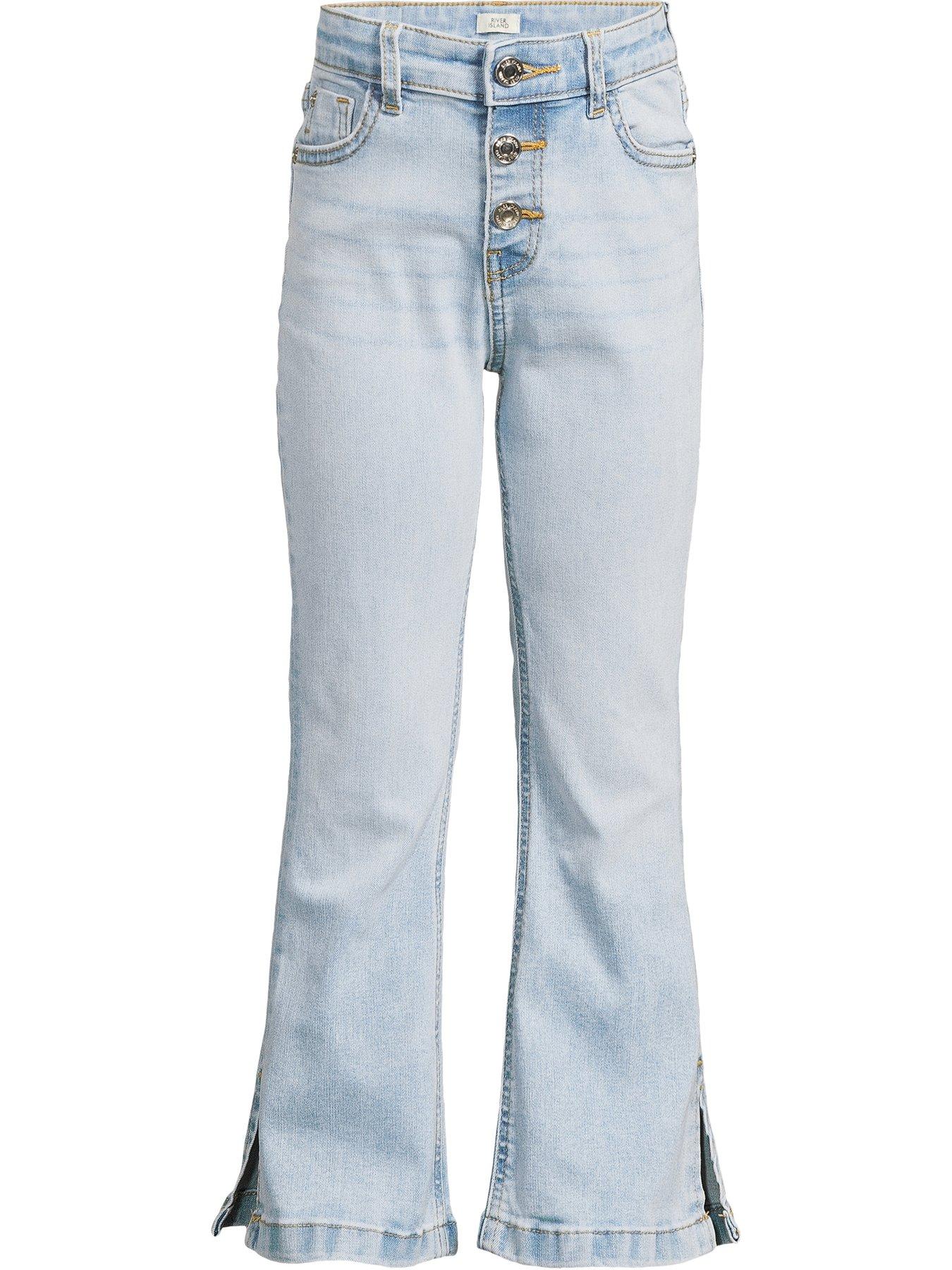 Image 6 of 6 of River Island Girls Denim Button Front Flared Jeans - Light Blue