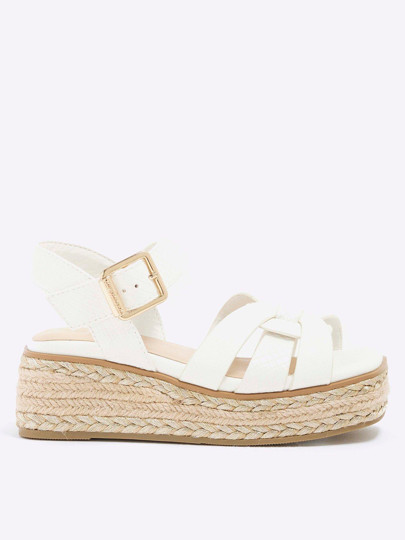 River Island Older Girl Faux Leather Weave Wedge Sandals White