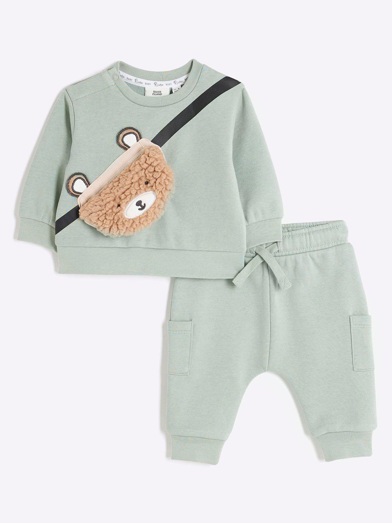 undefined Baby Boys Borg Bear Sweatshirt Set - Khaki