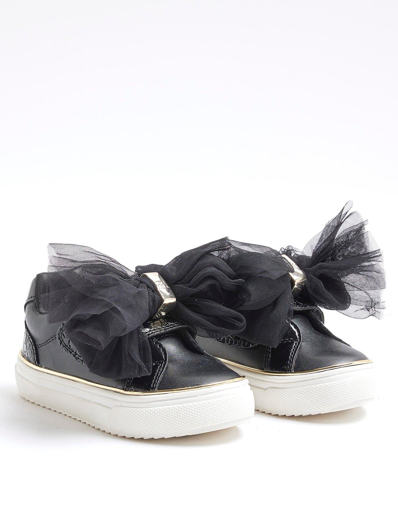 River Island Mini Girls Bow Velcro Trainers Black Very
