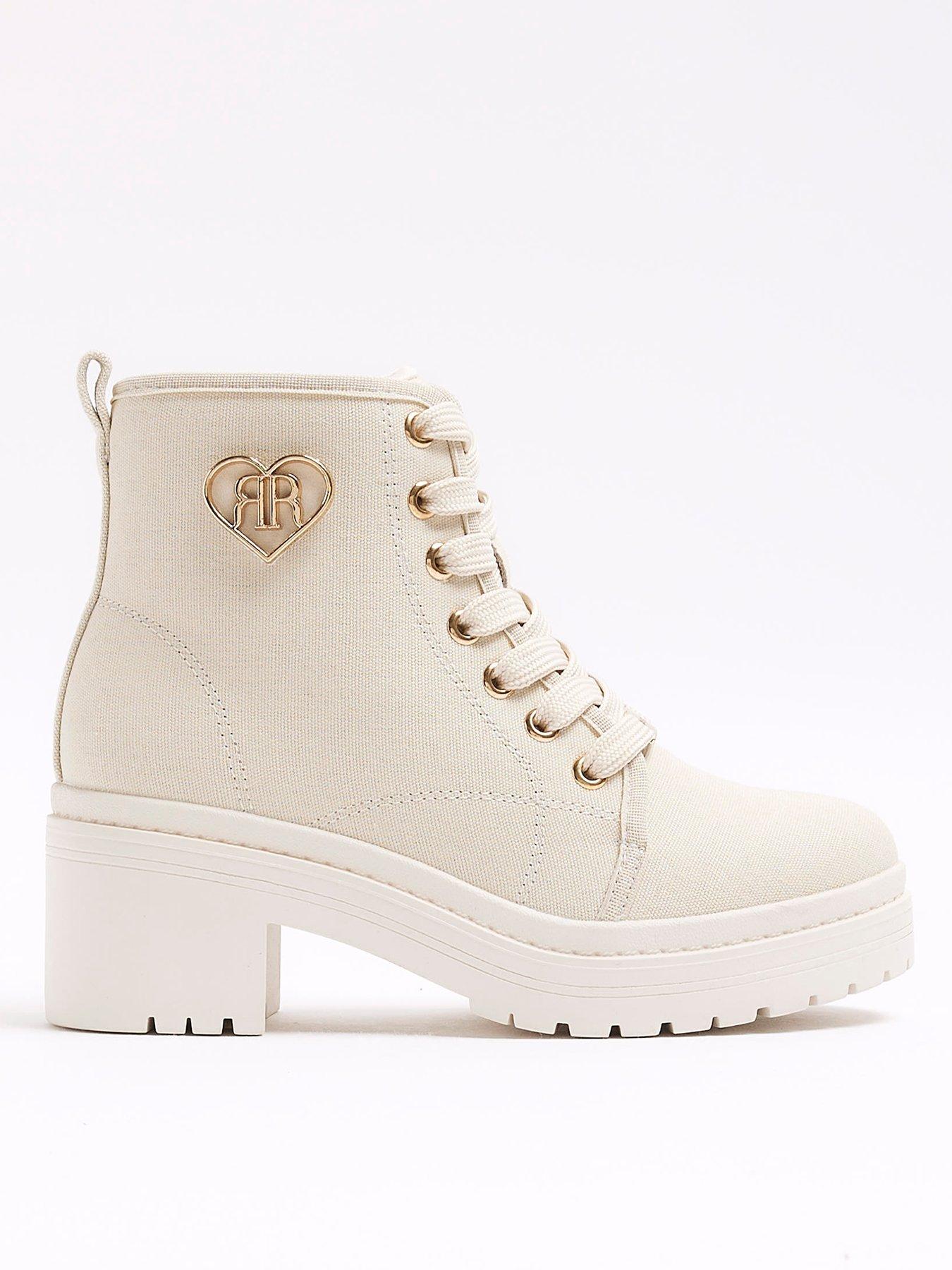 undefined Girls Canvas Heeled Boot - Cream