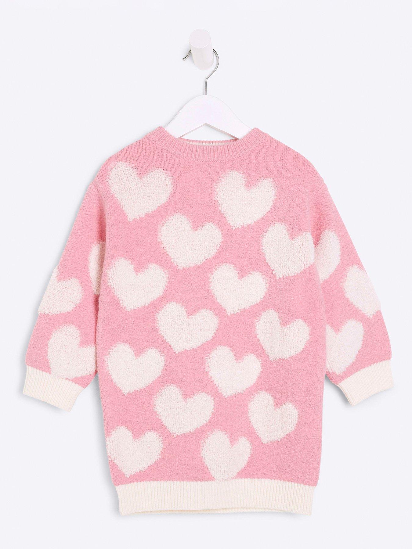 pink jumper dress river island River Island Mini Mini Girl Heart Jumper Dress - Pink