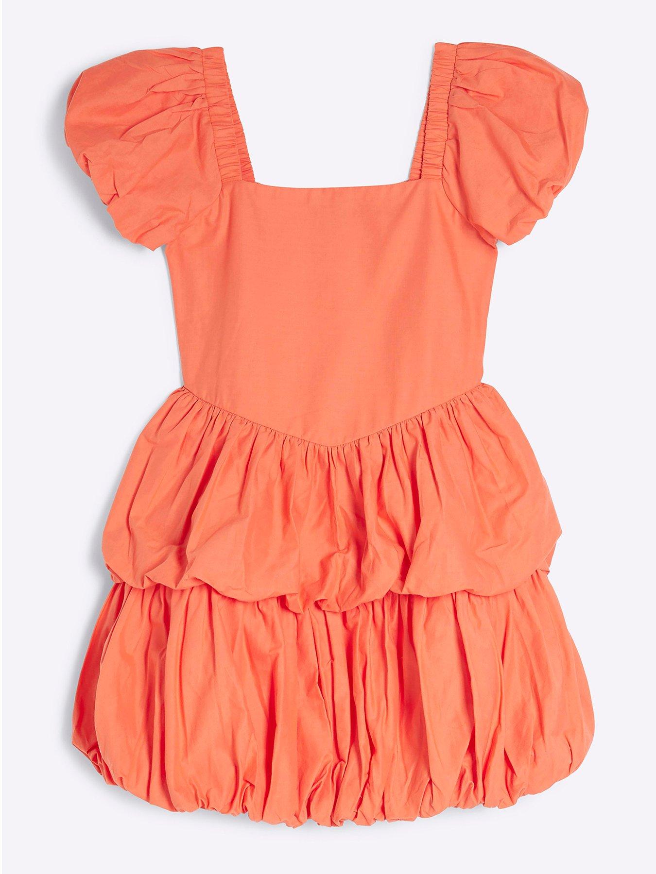 undefined Girls Bubble Hem Dress - Coral