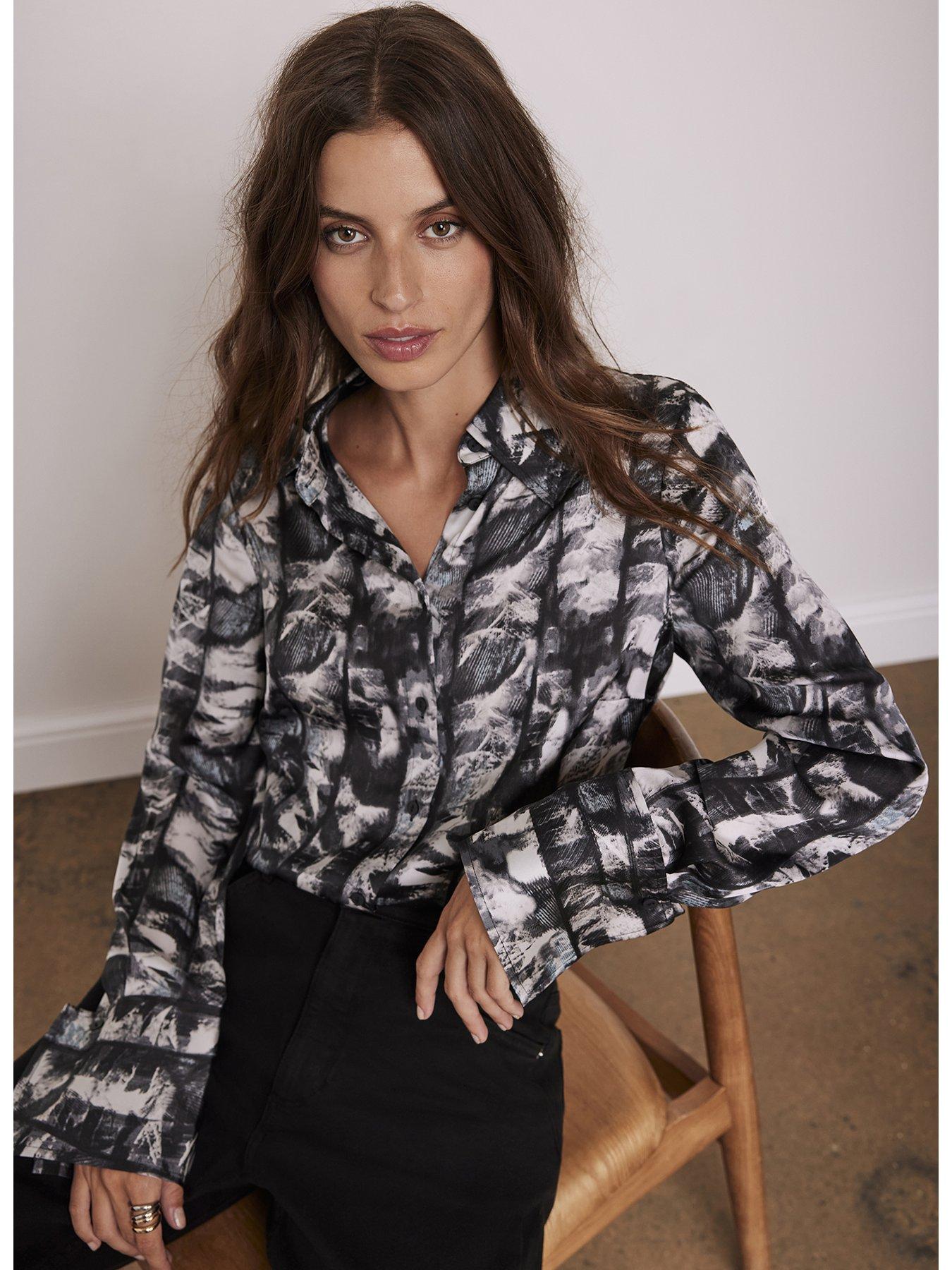 Image 2 of 6 of Mint Velvet Abstract Print Satin Shirt - Blue