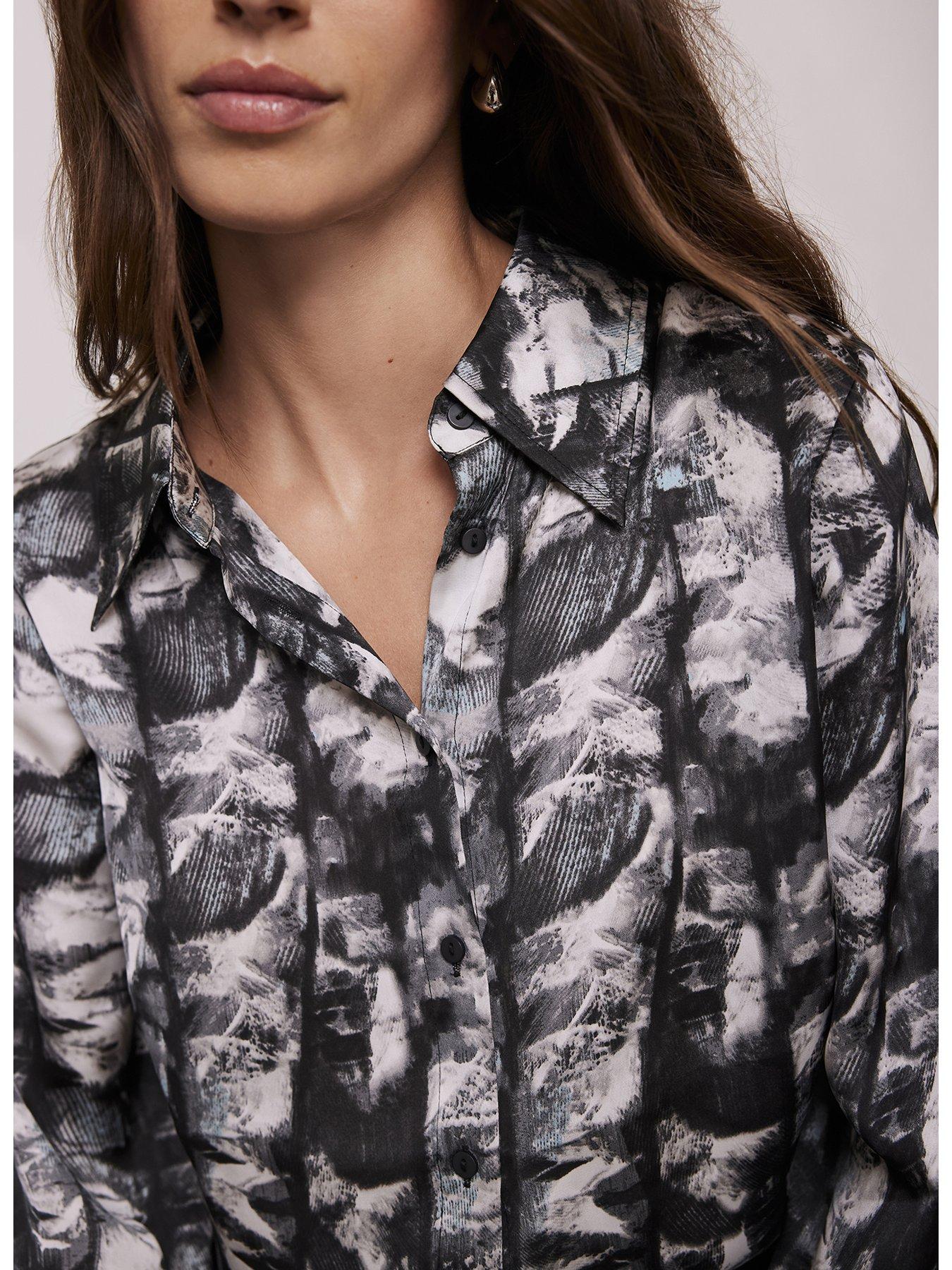 Image 4 of 6 of Mint Velvet Abstract Print Satin Shirt - Blue