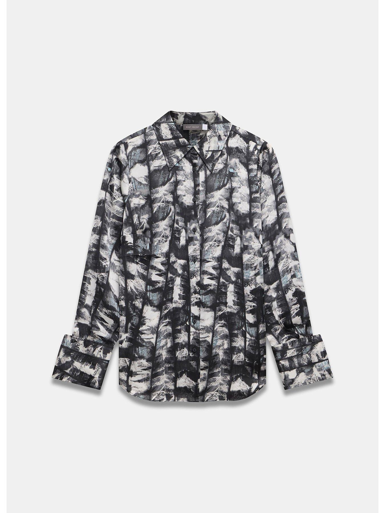 Image 5 of 6 of Mint Velvet Abstract Print Satin Shirt - Blue