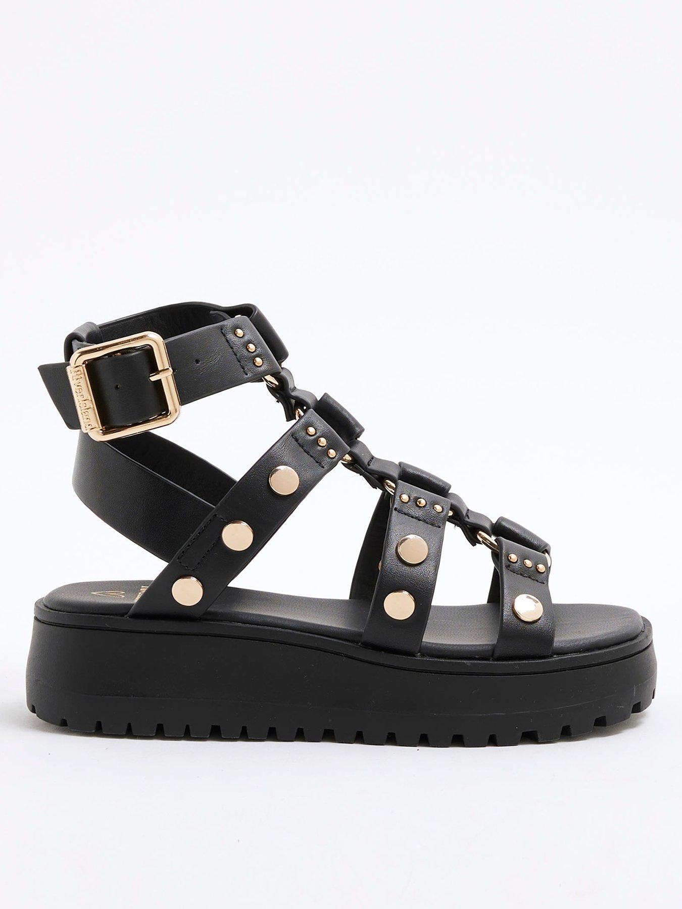 Image 1 of 5 of River Island Girls Stud Gladiator Sandals - Black