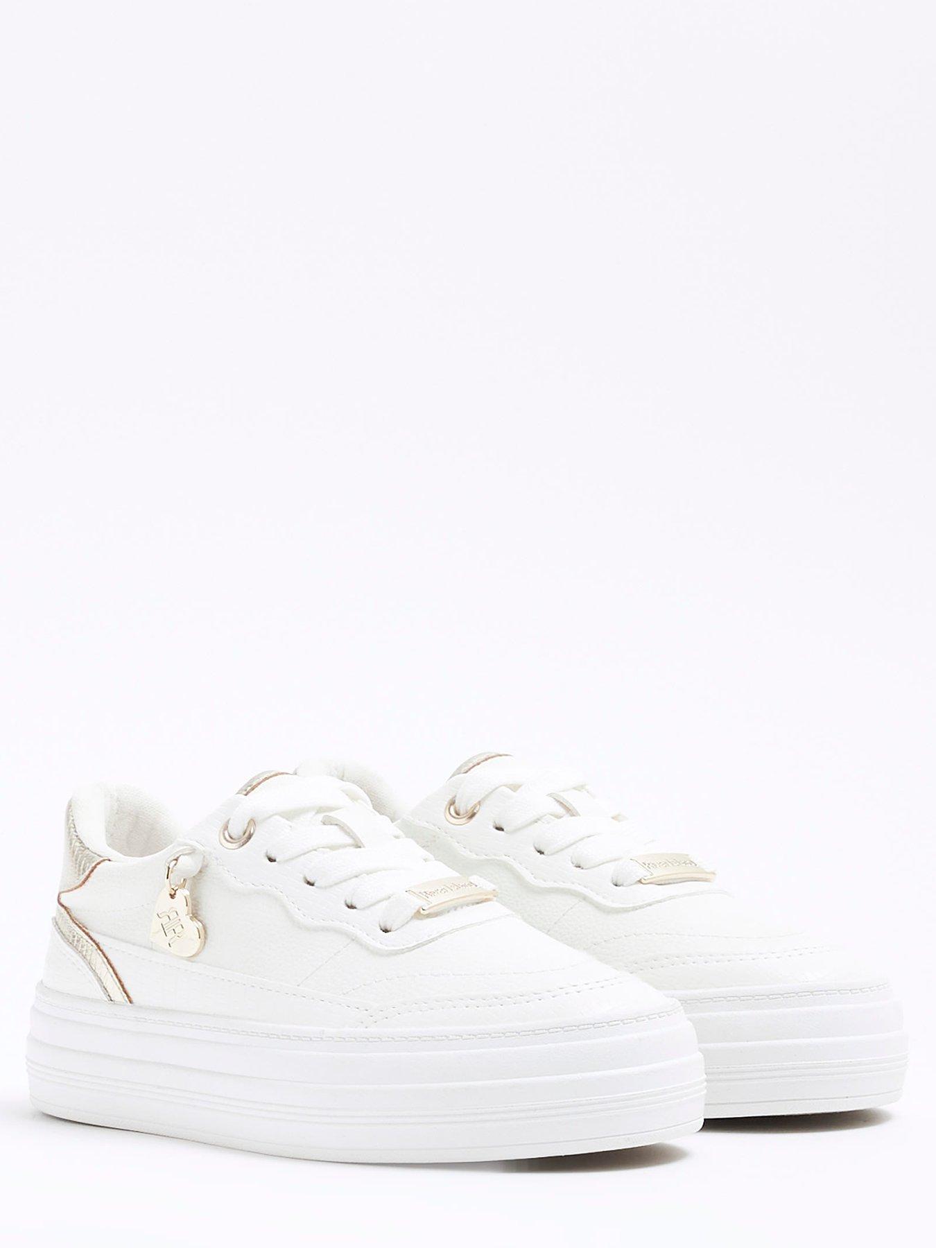 Image 3 of 5 of River Island Older Girls Faux Leather Lace Up Trainers - White