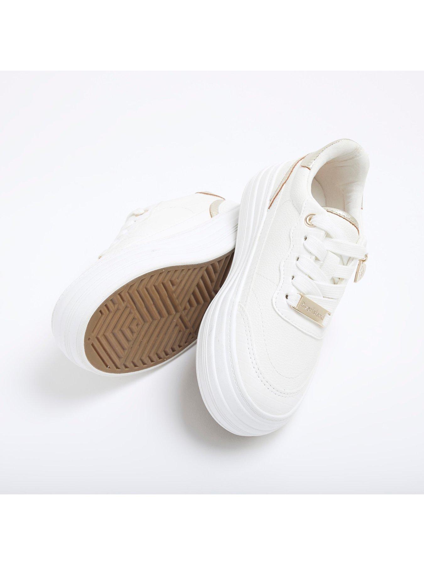 Image 5 of 5 of River Island Older Girls Faux Leather Lace Up Trainers - White
