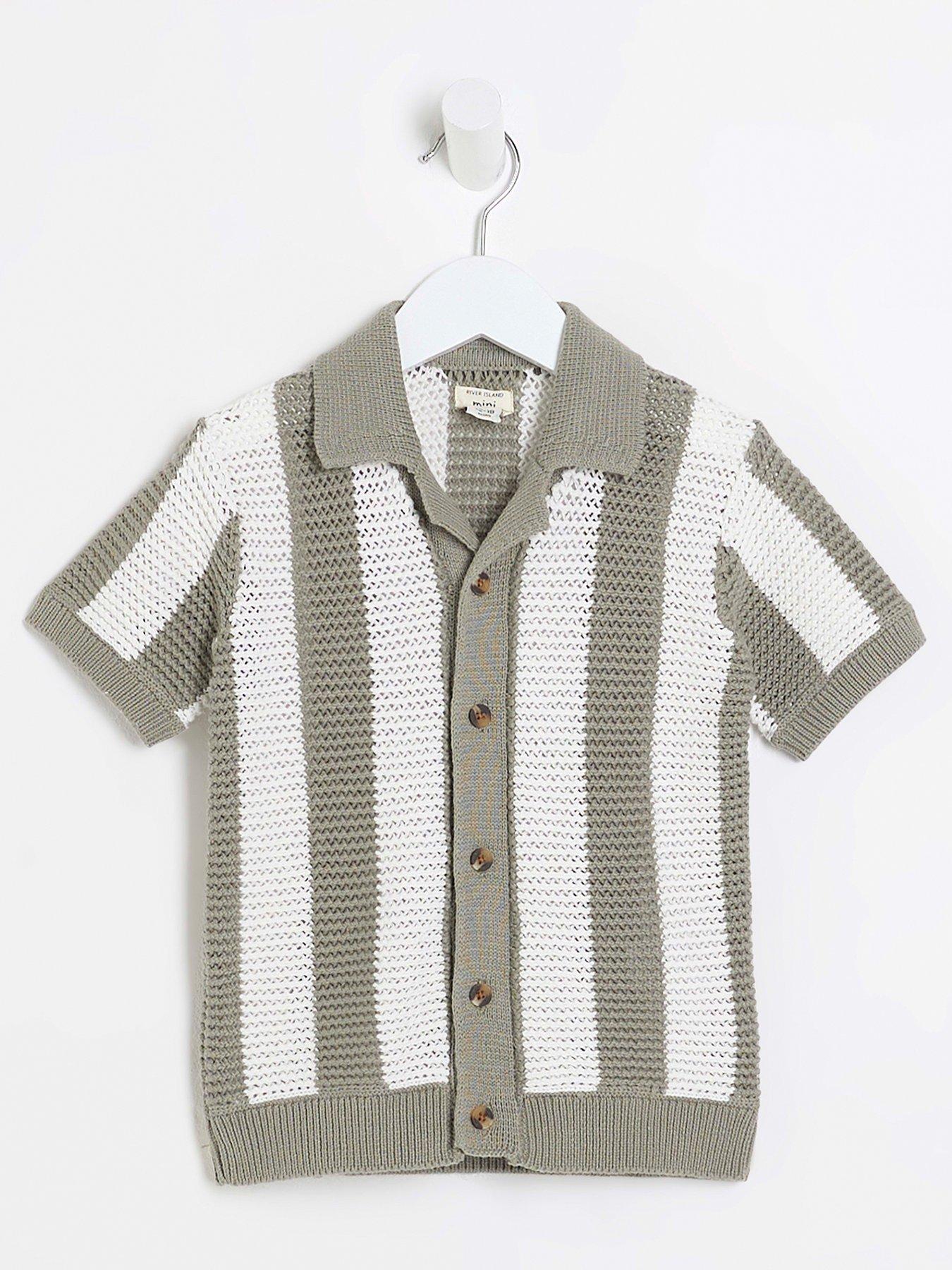 undefined Mini Boys Stripe Summer Shirt - Khaki/cream