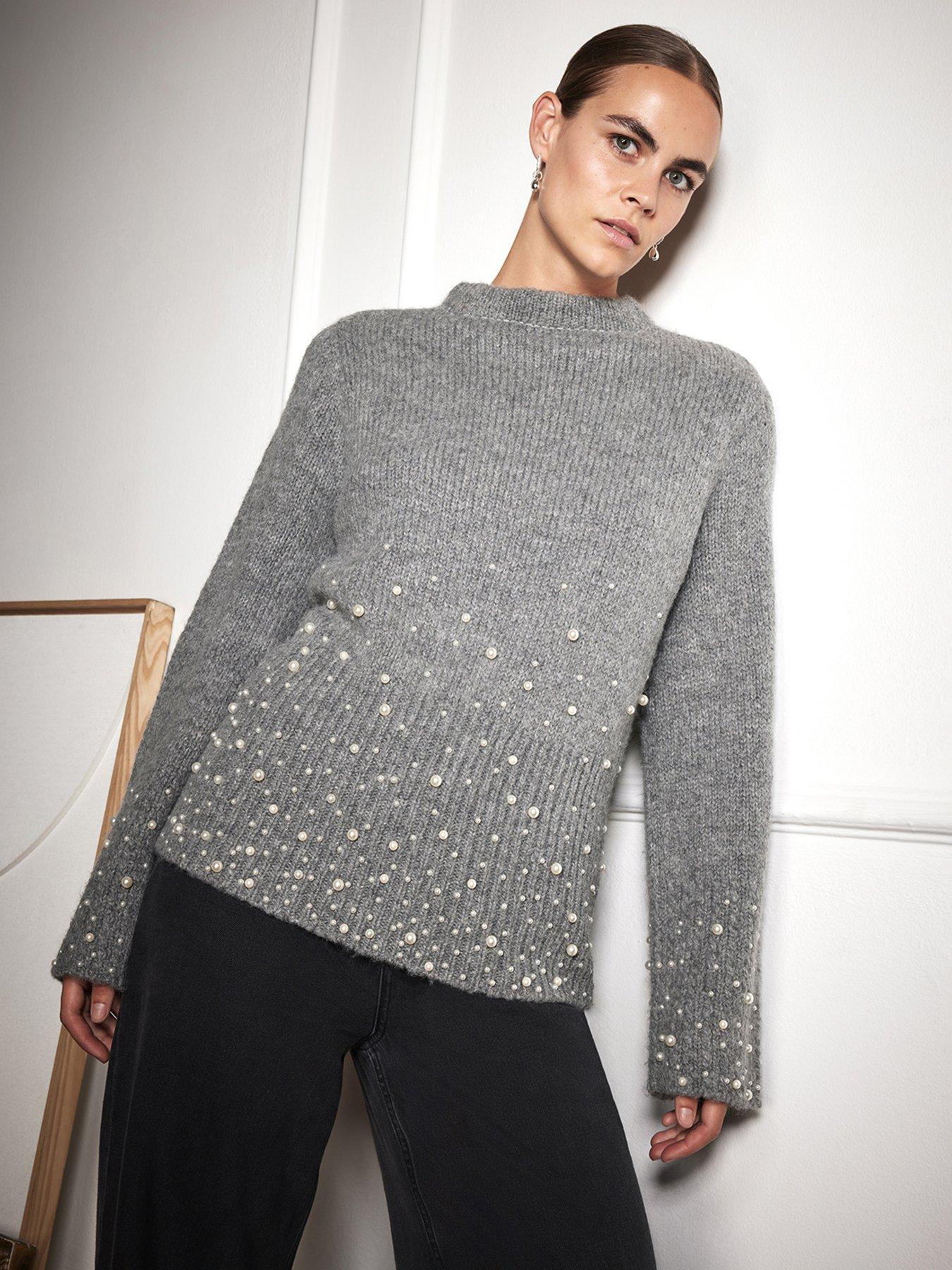 Pearl Embellished Jumper Grey