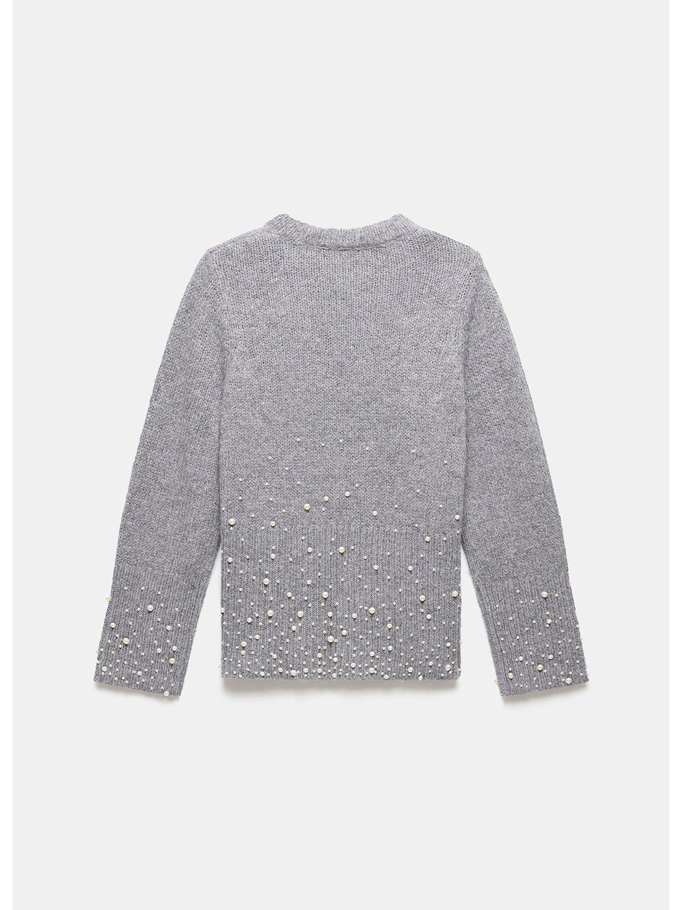 Grey Pearl Embellished Jumper