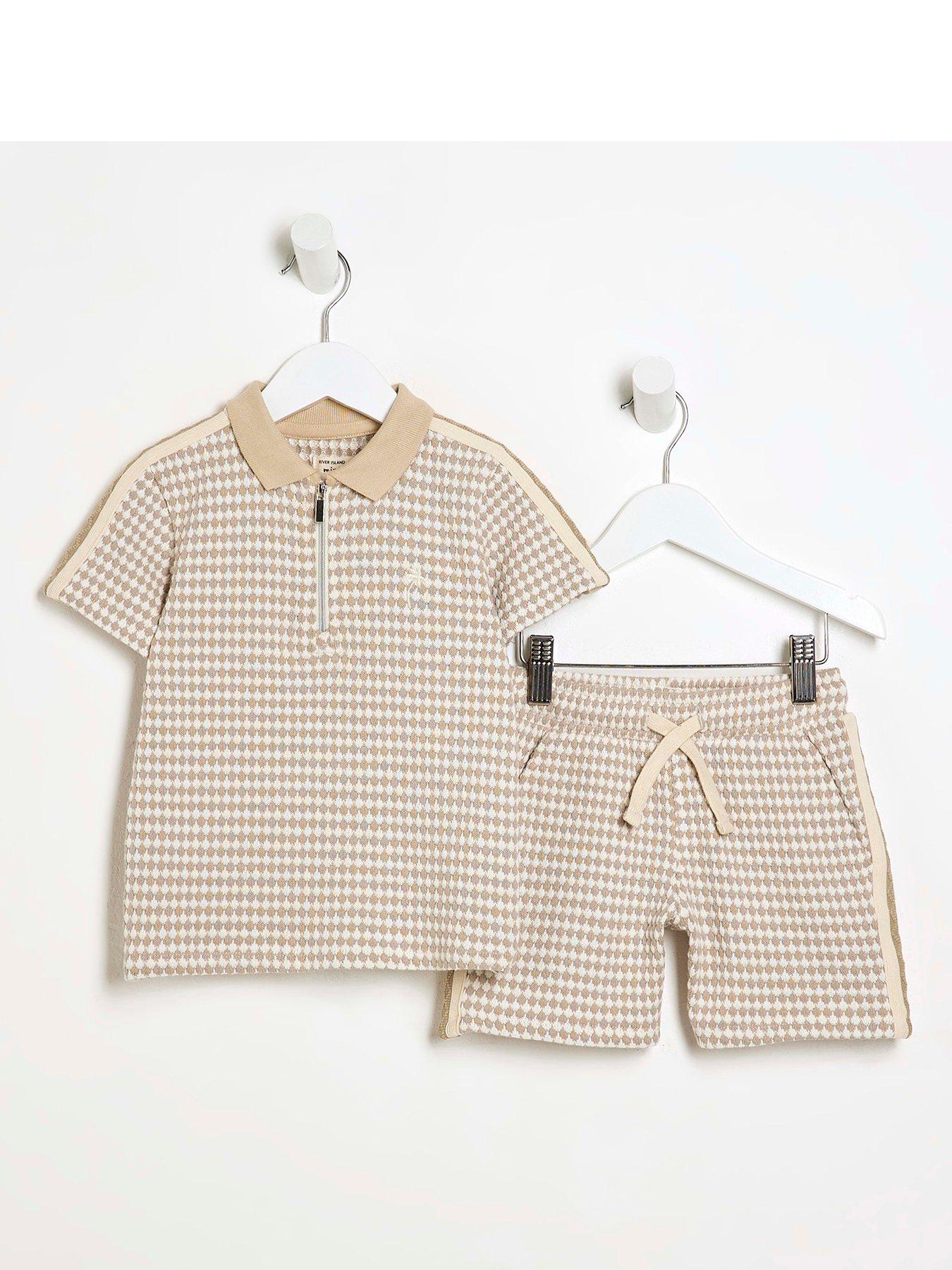 undefined Boys Taped Polo Shirt Set - Stone - Beige